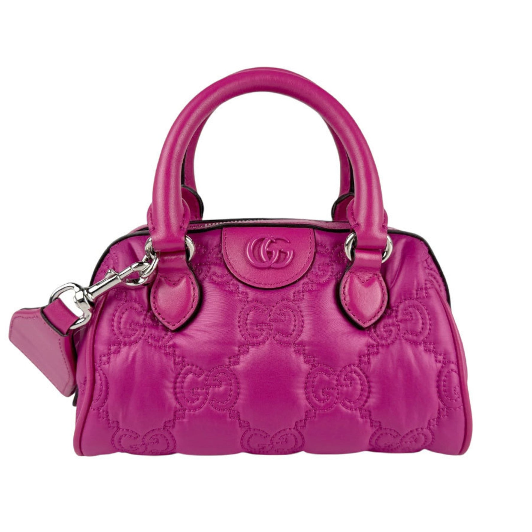 Gucci GG Matelasse Handbag/Shoulder Bag, Nylon, Leather, Magenta, Silver