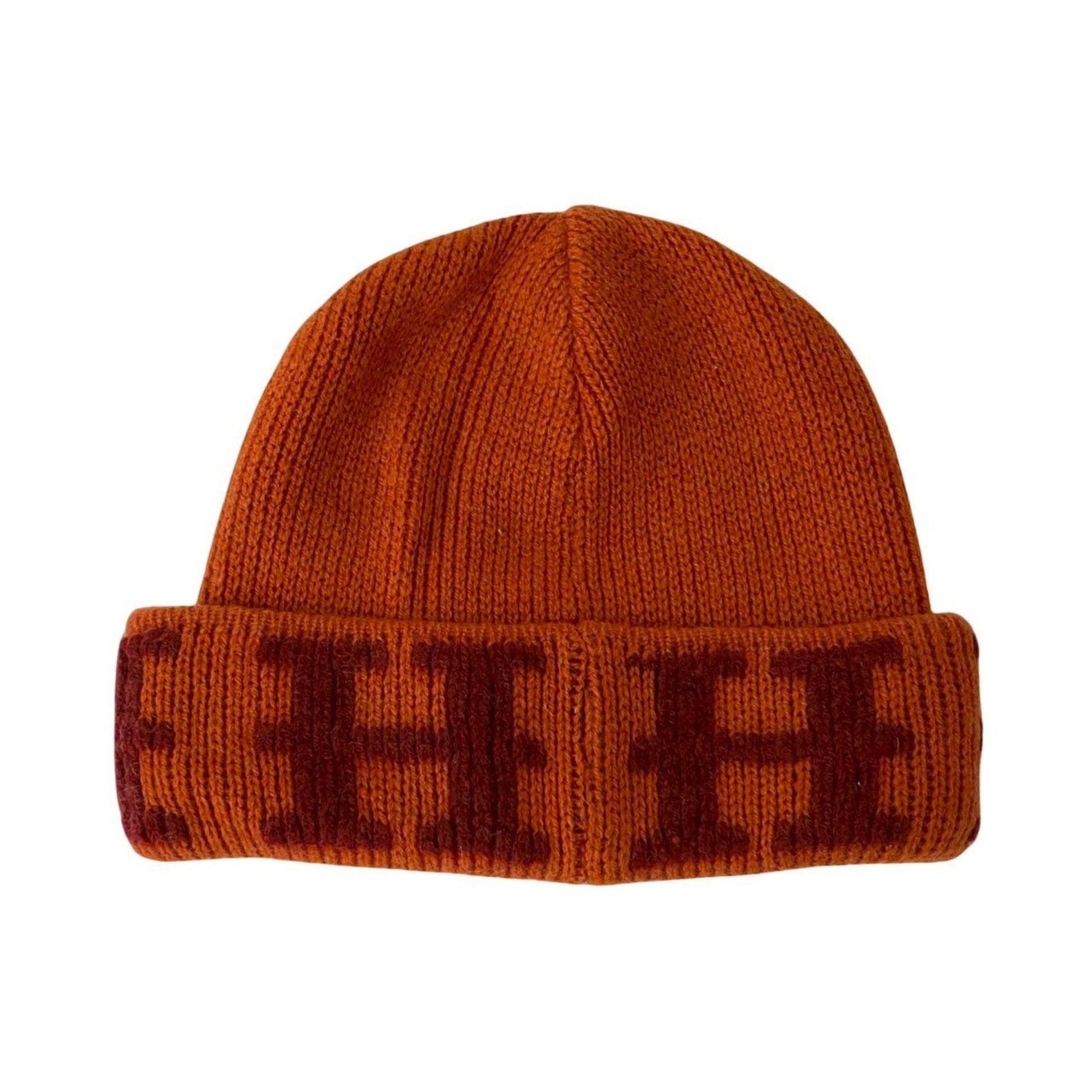 HERMES Margiela-era cashmere ribbed knit cap/beanie orange red