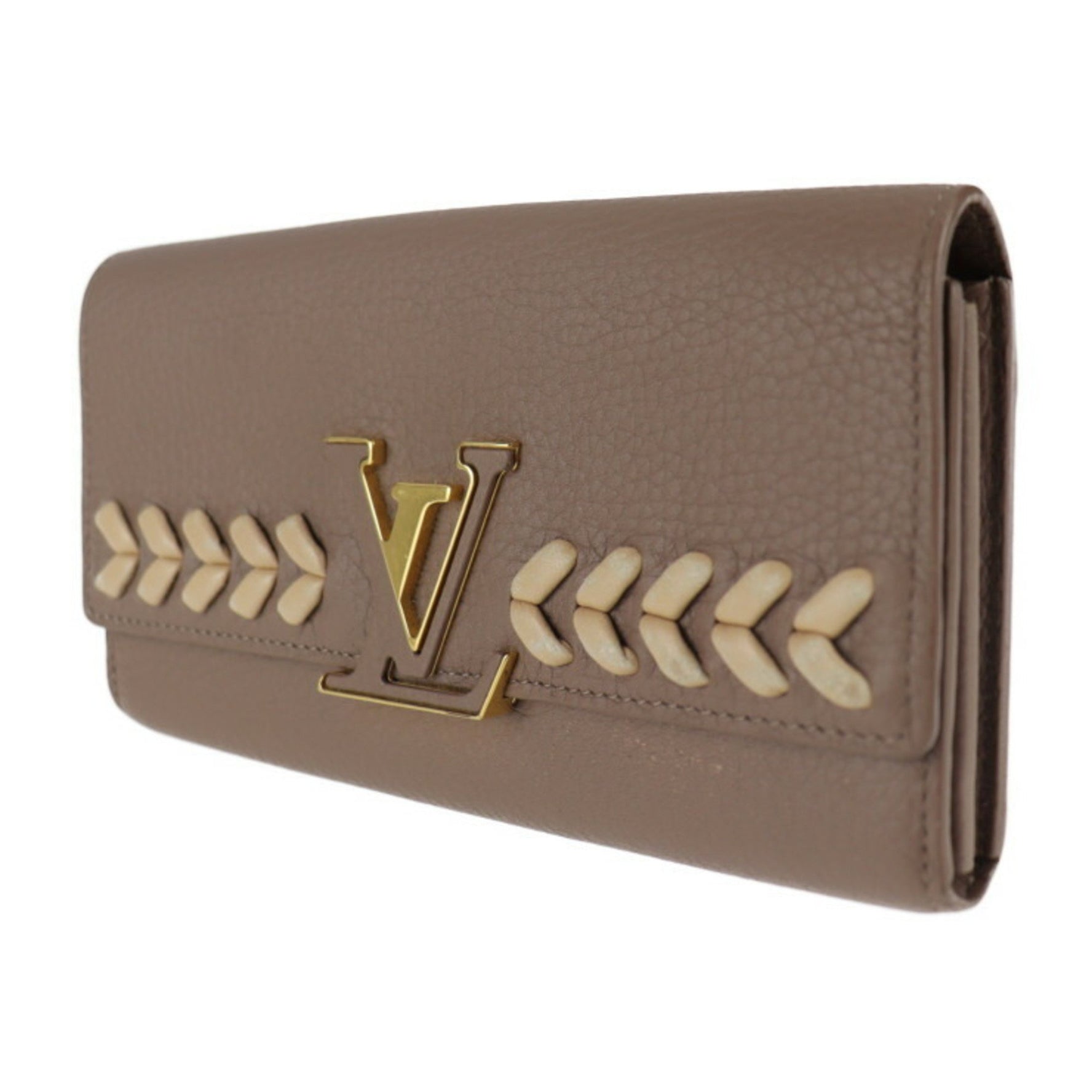 Louis Vuitton Portefeuille Capucines Parnacea Long Wallet Taurillon Leather Taupe LV Logo Beige Gold Metal Fitting Genuine