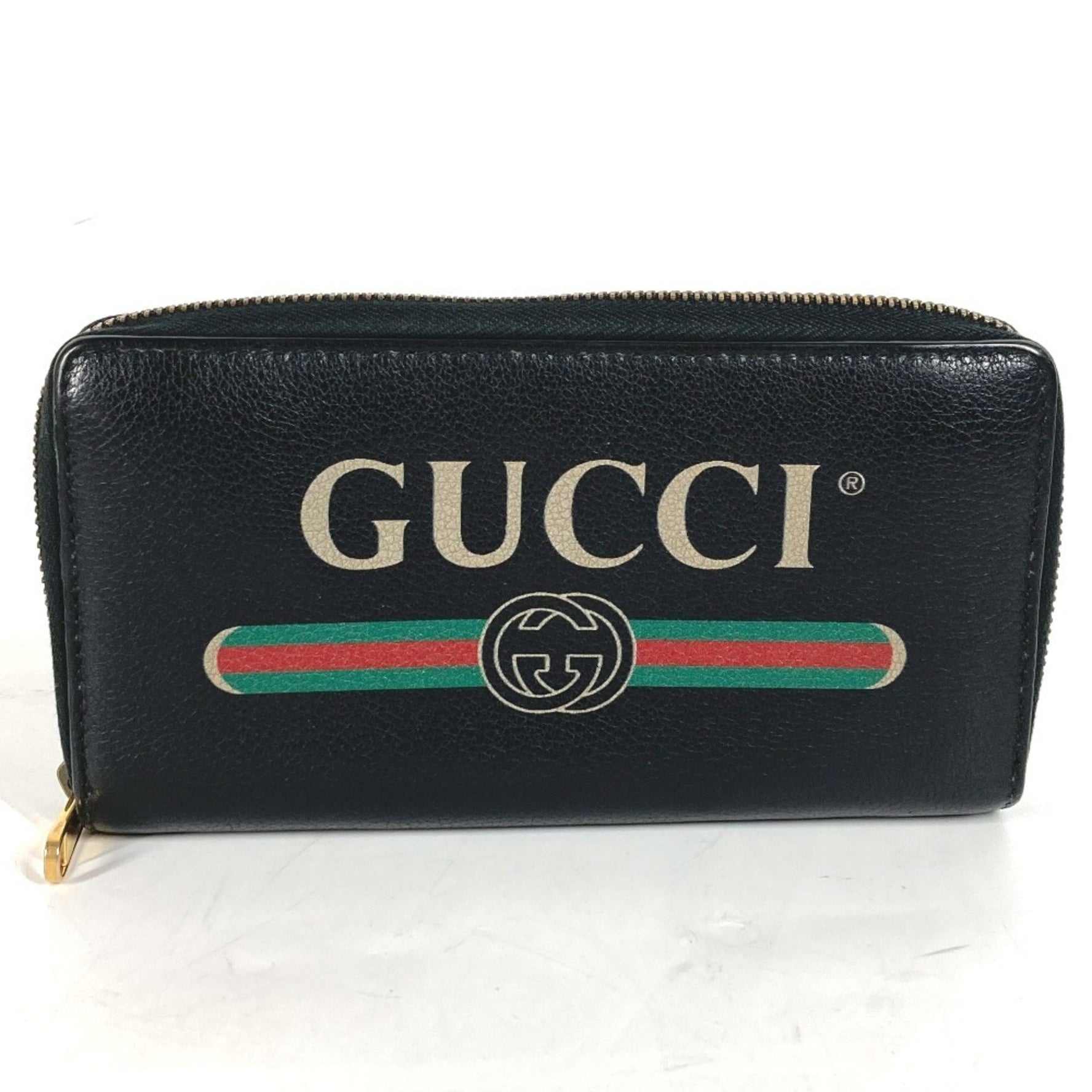 GUCCI Logo Round Zip Long Wallet Leather Men's