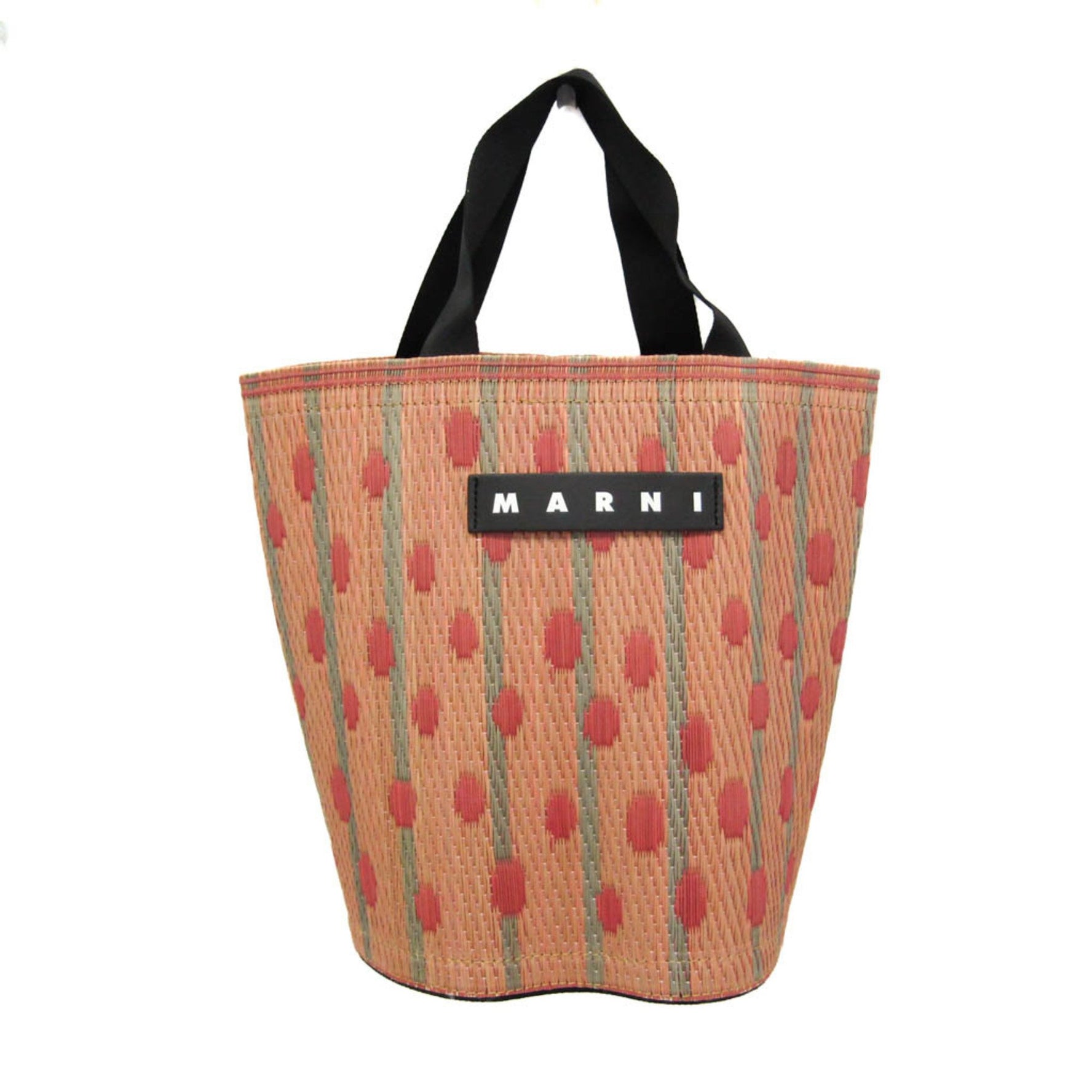 Marni Tatami Bucket Bag Cedar Rose Women's Rush Grass Handbag,Tote Bag Green,Pink