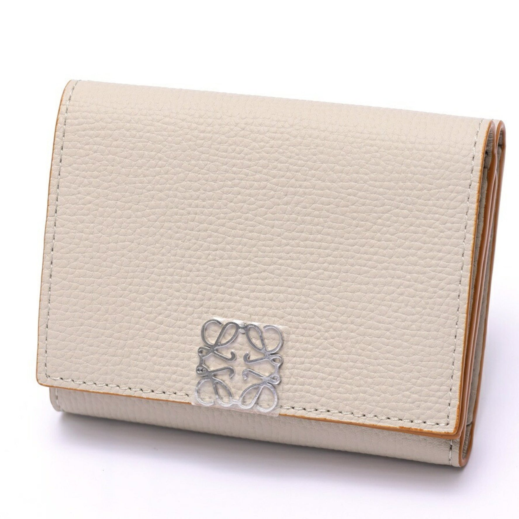 LOEWE Anagram Trifold Wallet Pebble Grain Calfskin Light Ghost (Greige)