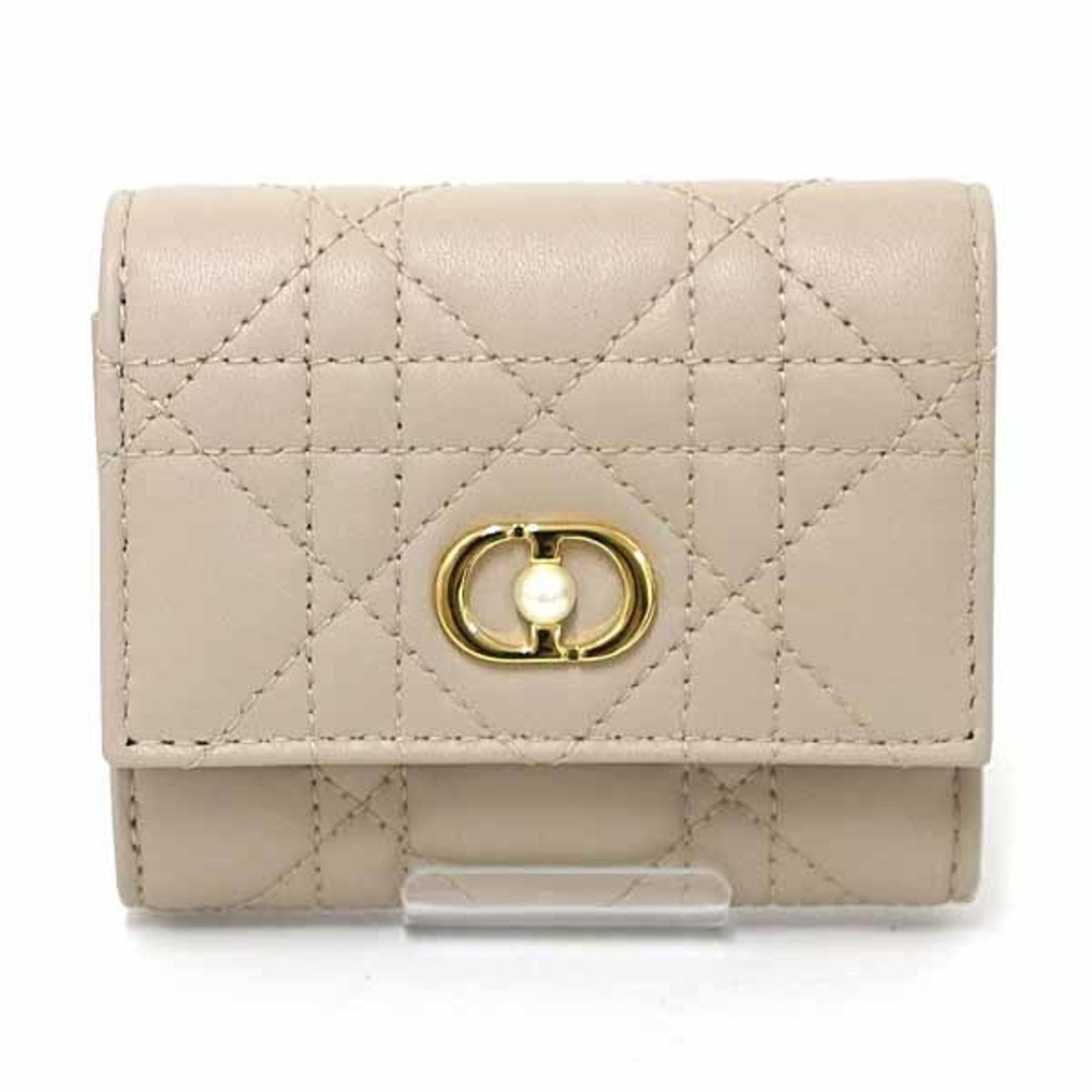 Christian Dior Dior Jolie Hibiscus Wallet Cannage Lambskin Tri-fold