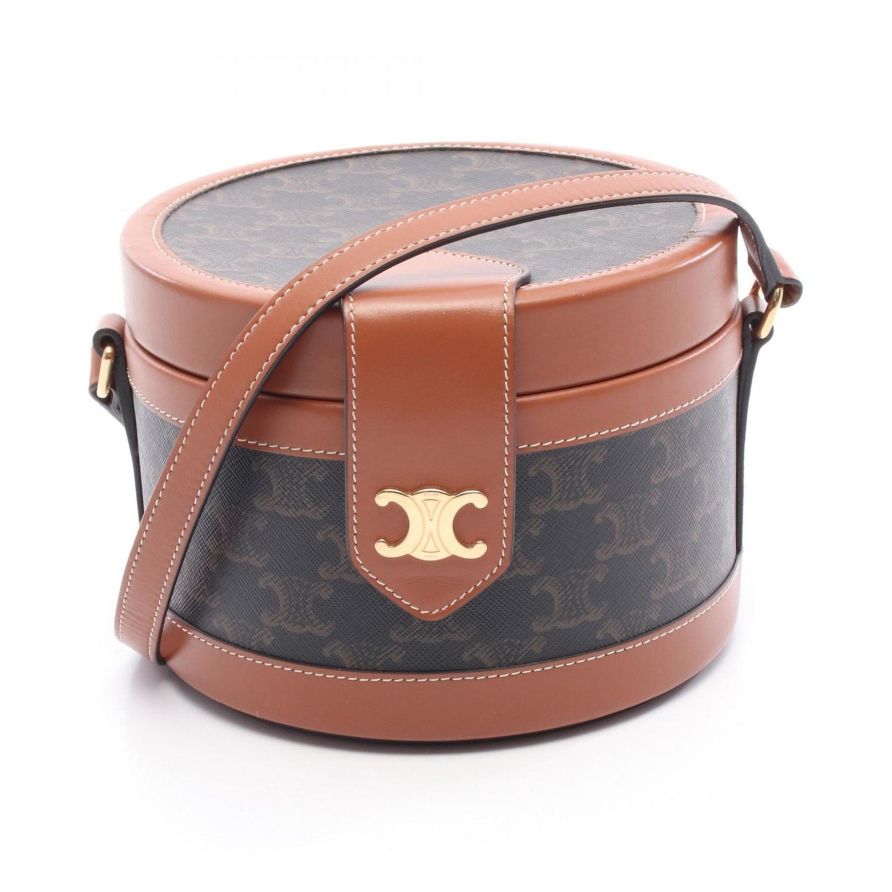 Celine Tambour Medium Triomphe Shoulder Bag in PVC-Coated Canvas and Leather
