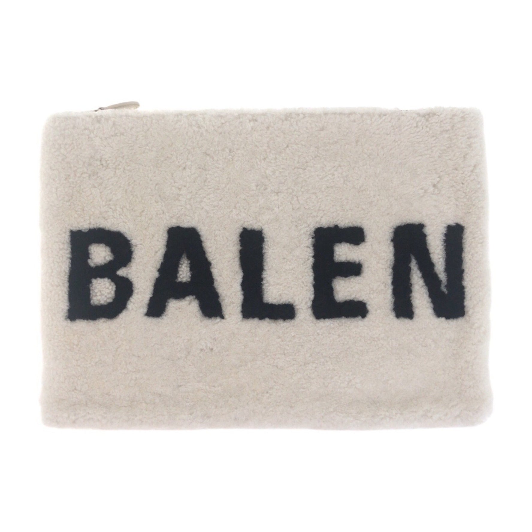 BALENCIAGA Shearling Logo White Silver Hardware Mouton Clutch Bag for Men