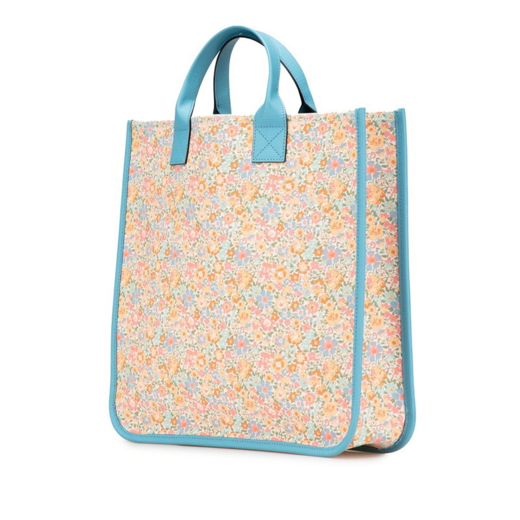 Gucci x LIBERTY Children's Flower Tote Bag Handbag Light Blue Orange Multicolor Canvas Leather