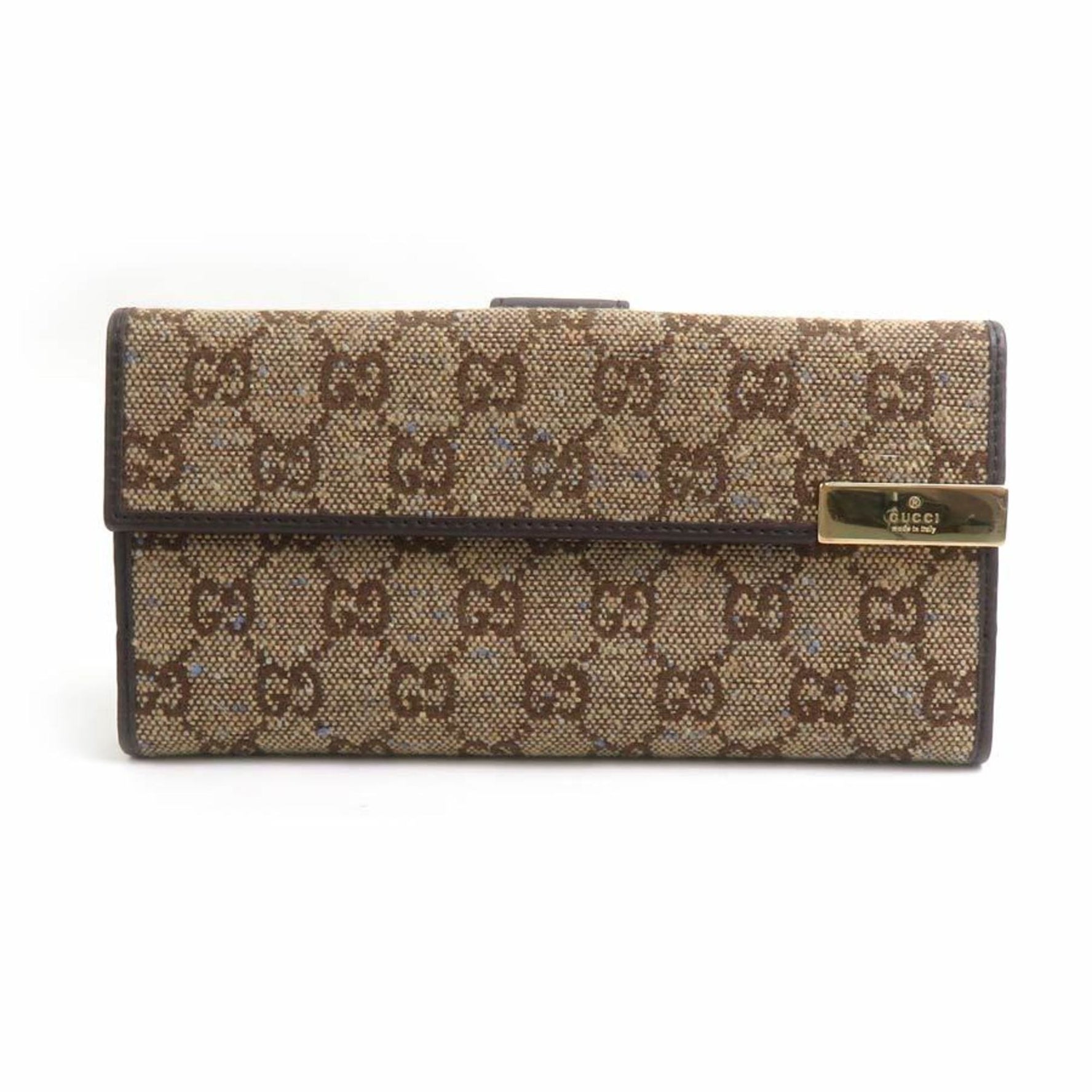 GUCCI Bi-fold long wallet canvas leather beige brown blue gold