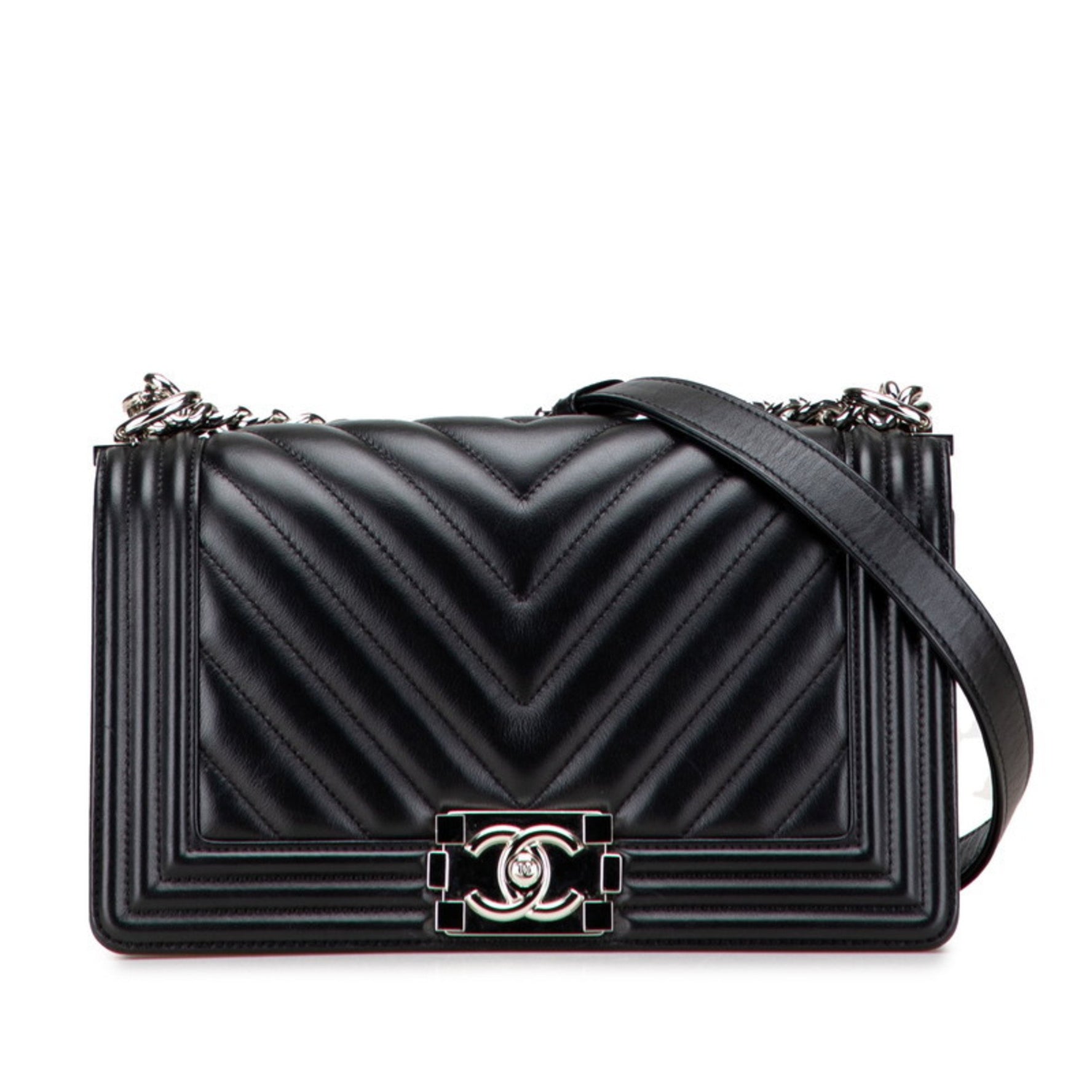 CHANEL Boy Chevron V-Stitch Chain Shoulder Bag in Lambskin