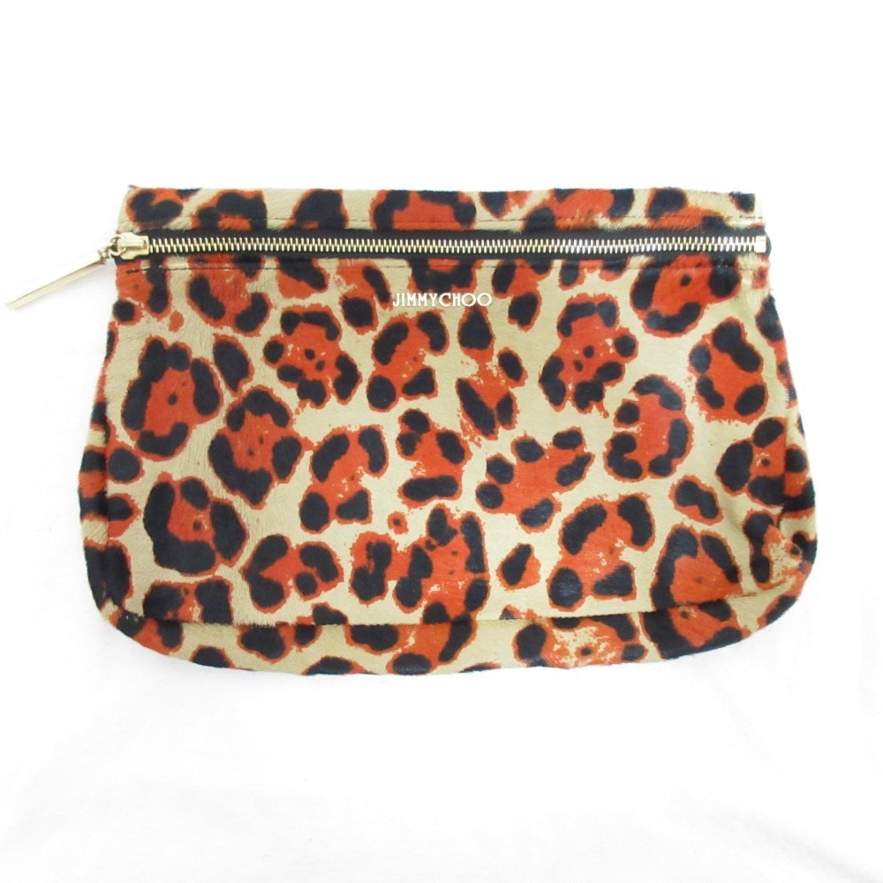 Jimmy Choo Leopard print zip clutch bag pouch in orange and beige