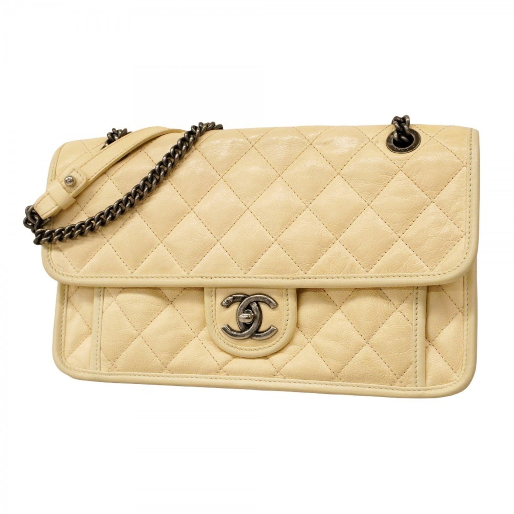 Chanel Damier Shoulder Bag with Double Chain, French Riviera Leather