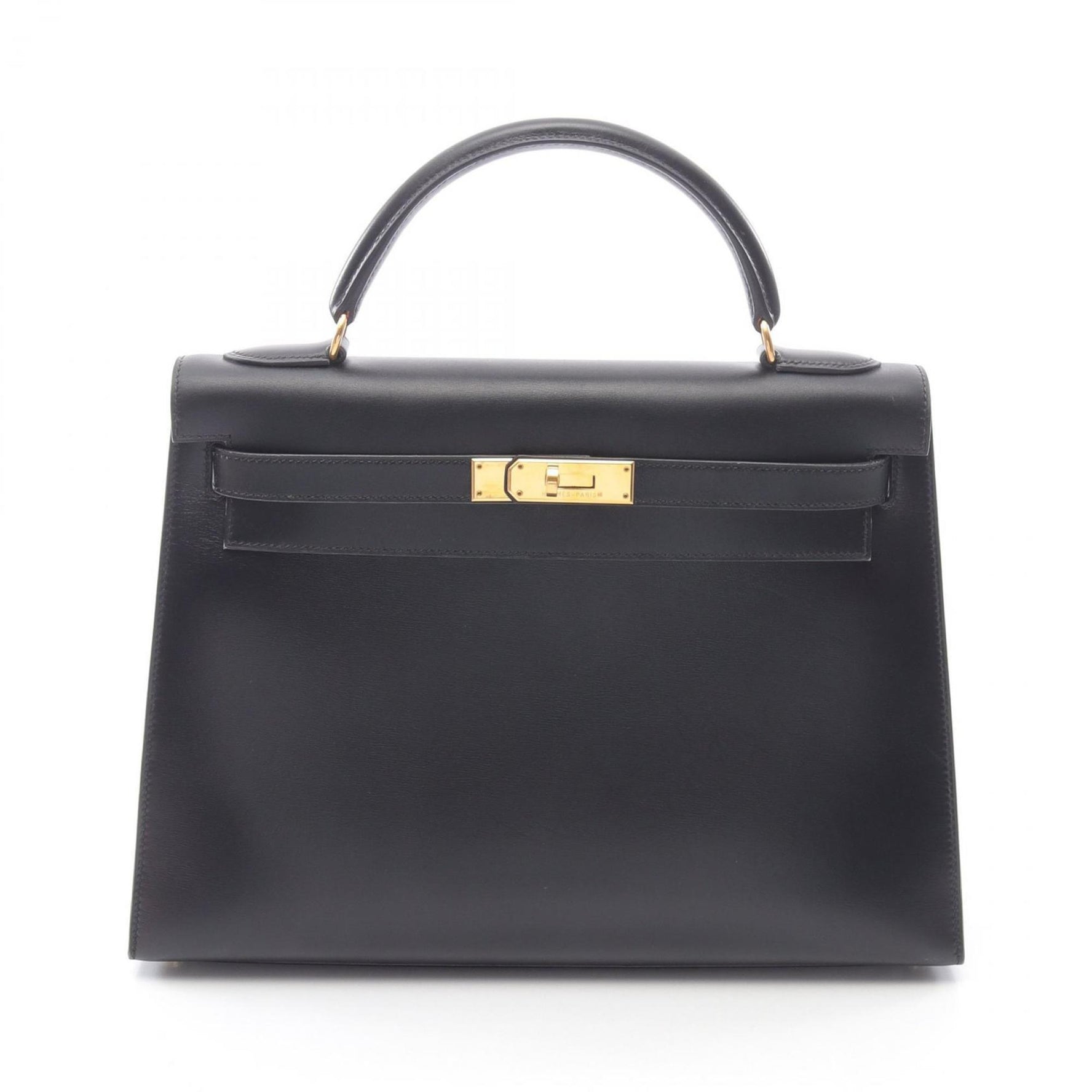 Hermes Hermès Kelly 32 handbag in calfskin box calf leather, black.
