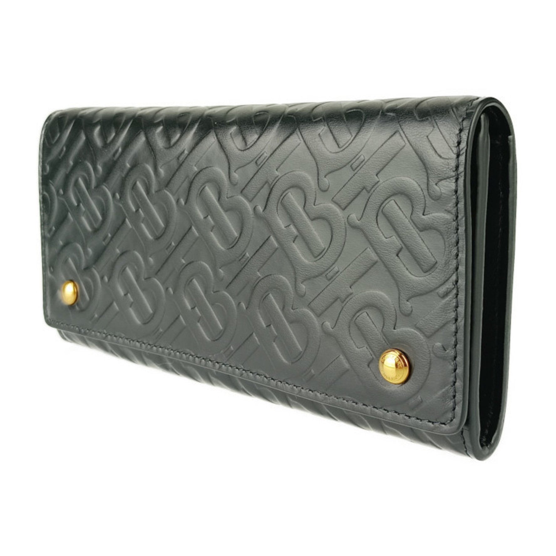 BURBERRY Long Wallet LS HERON Heron TB Monogram Black Embossed Leather Women's Flap