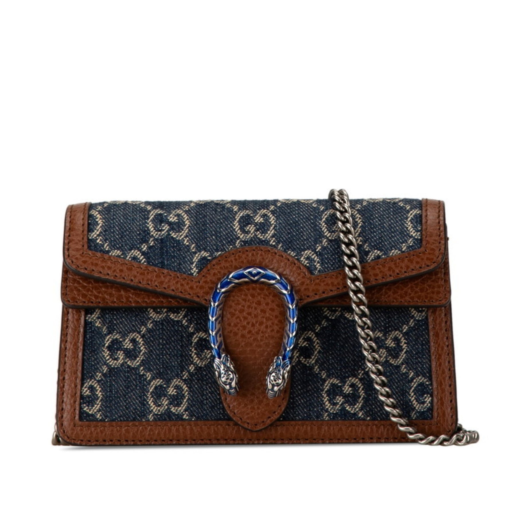 Gucci GG Denim Dionysus Chain Shoulder Bag 0416 Navy Brown Leather Women's GUCCI