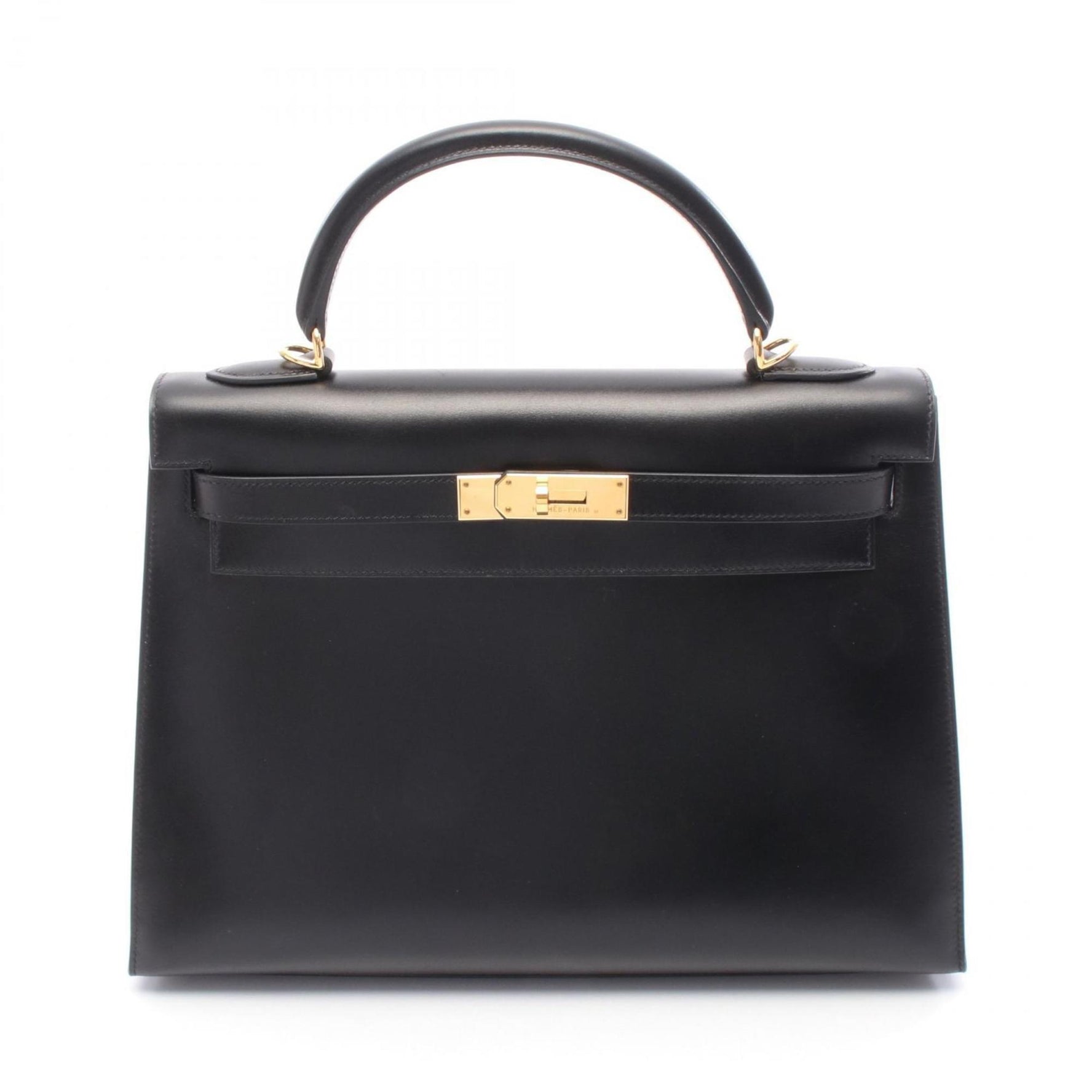 Hermes Hermès Kelly 32 handbag in calfskin box calf leather, black.