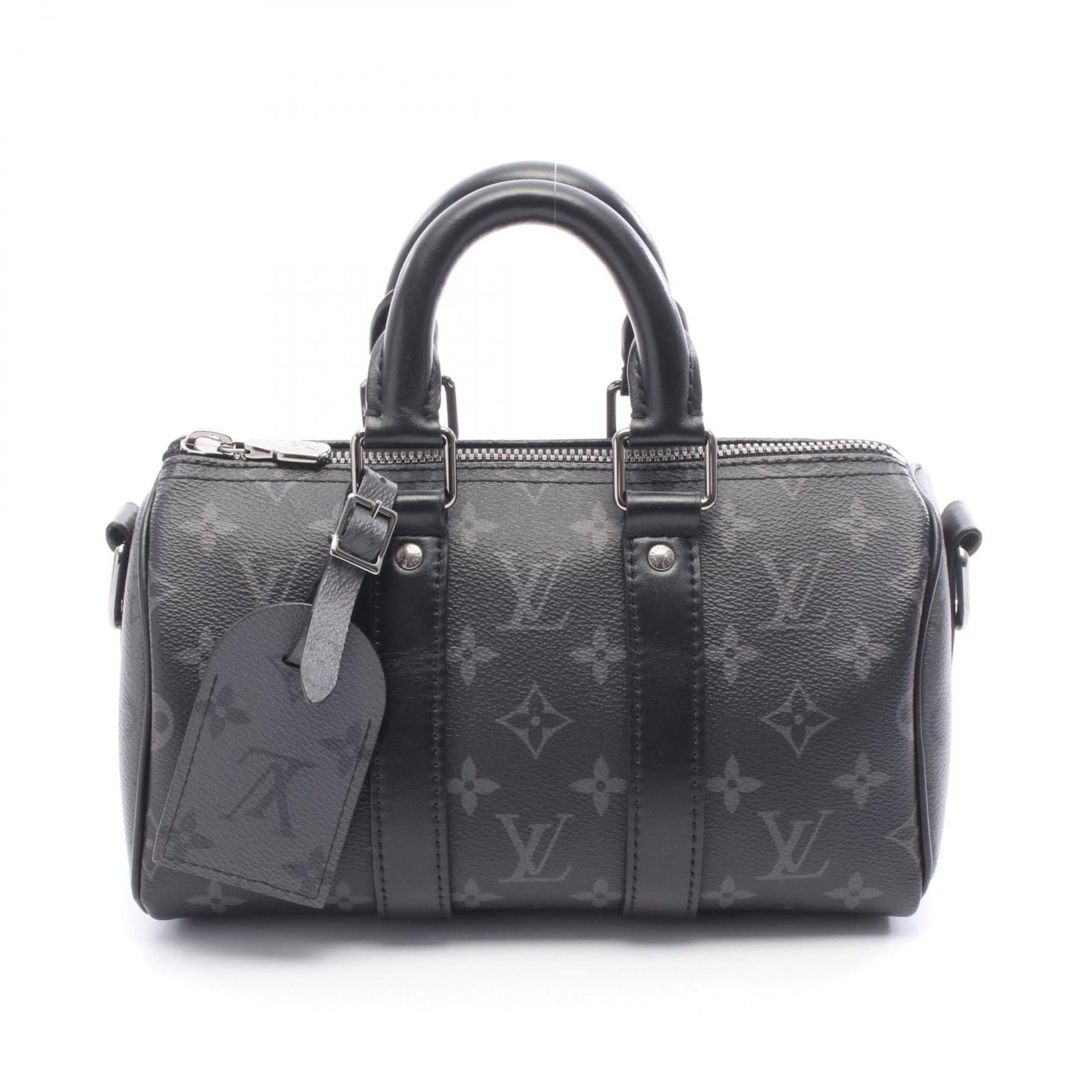 Louis Vuitton Keepall Bandouliere 25 Monogram Eclipse Reverse Handbag, Coated Canvas and Leather, Black Gray