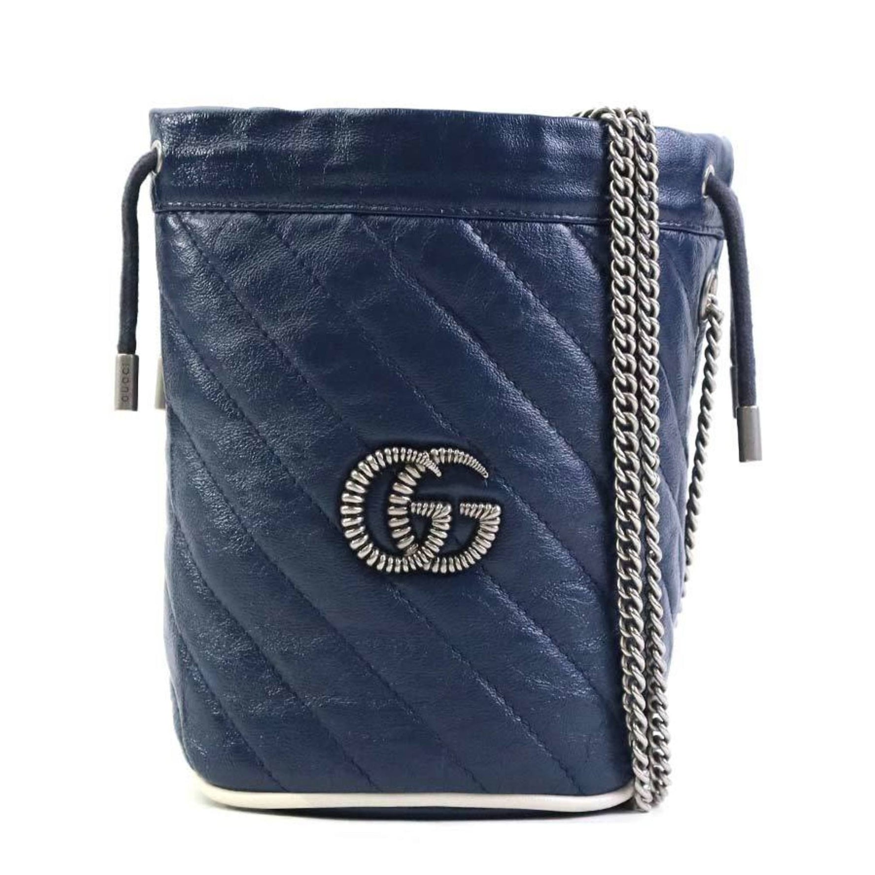 GUCCI Shoulder Bag GG Marmont Leather Navy Women's r10343a