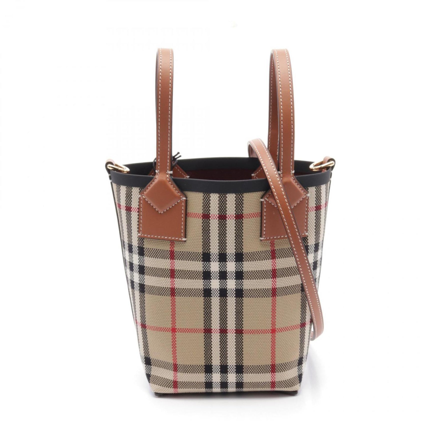 Burberry Mini London Tote Bag Canvas Leather Women's Beige Brown Multicolor