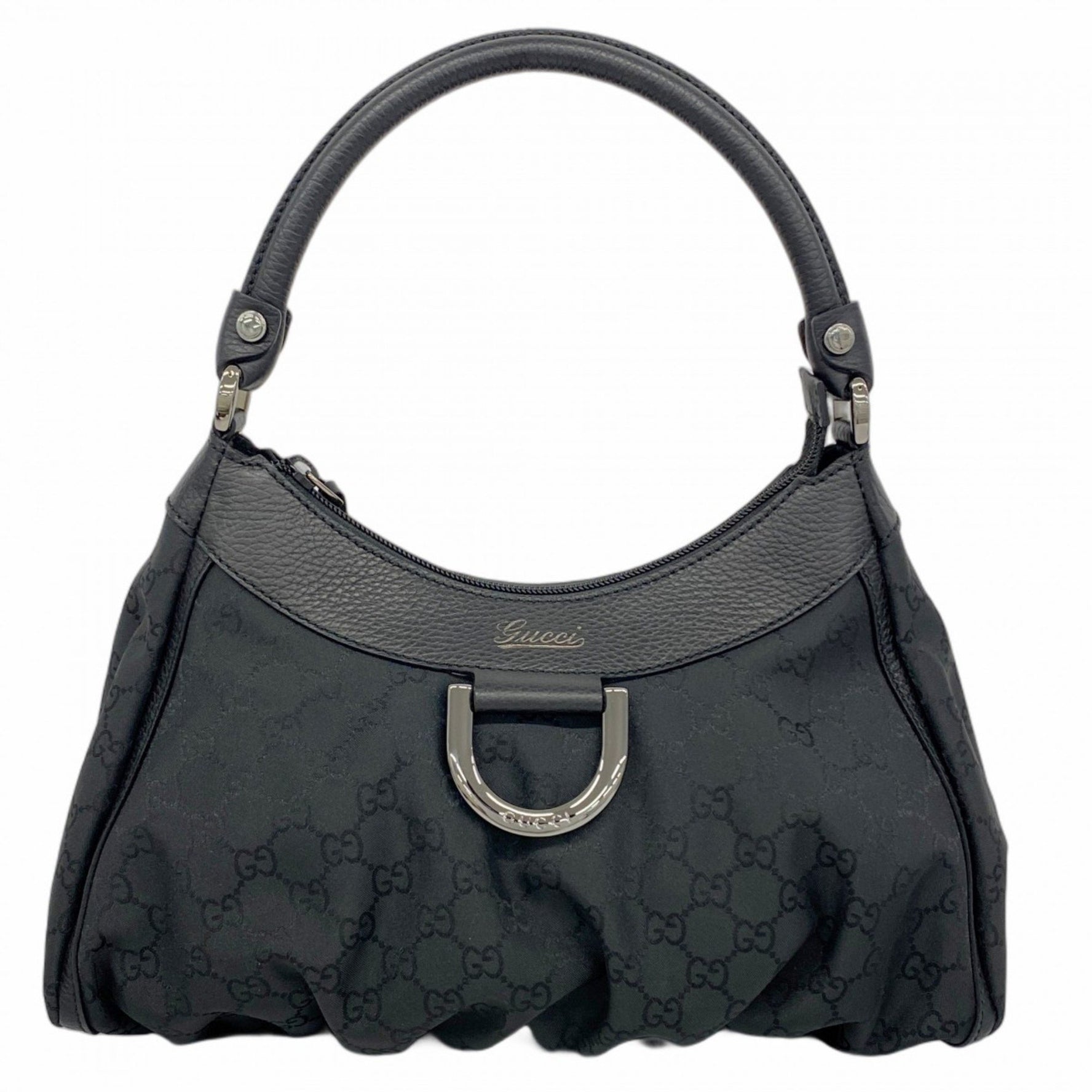 Gucci GG Nylon Abby Shoulder Bag Leather Black Women's