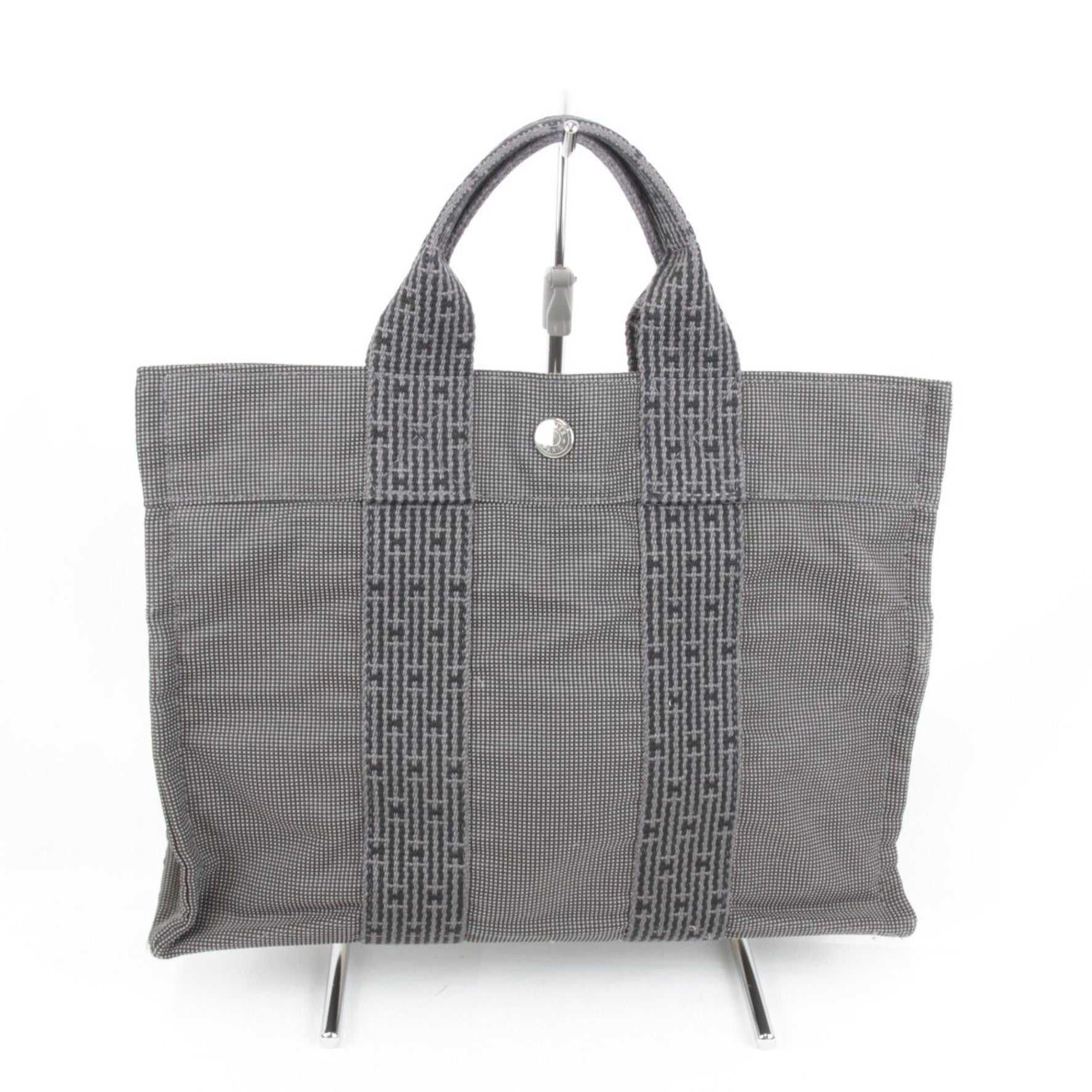 HERMES Air Line PM Handbag Canvas Grey