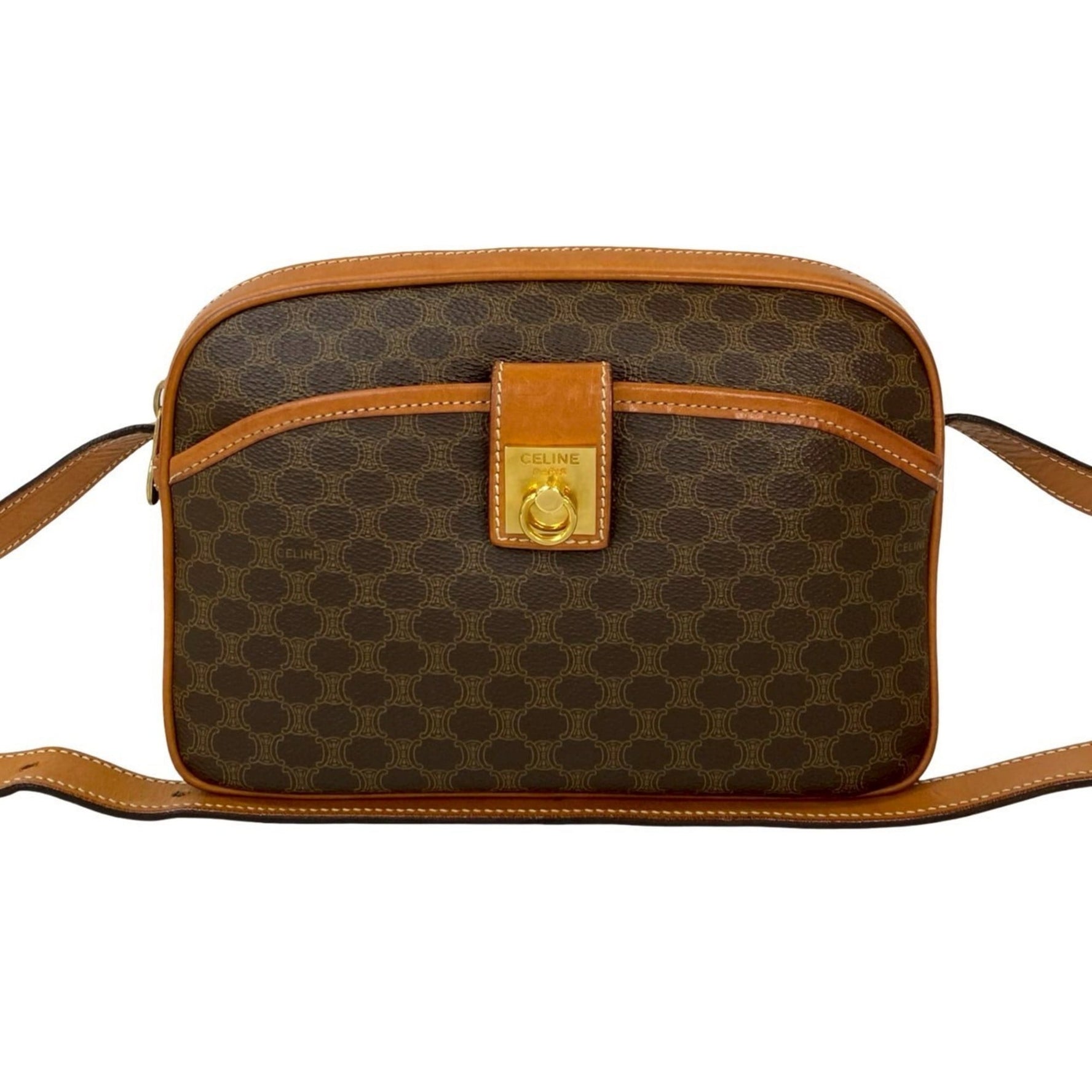 CELINE Logo Ring Macadam Leather Shoulder Bag Pochette