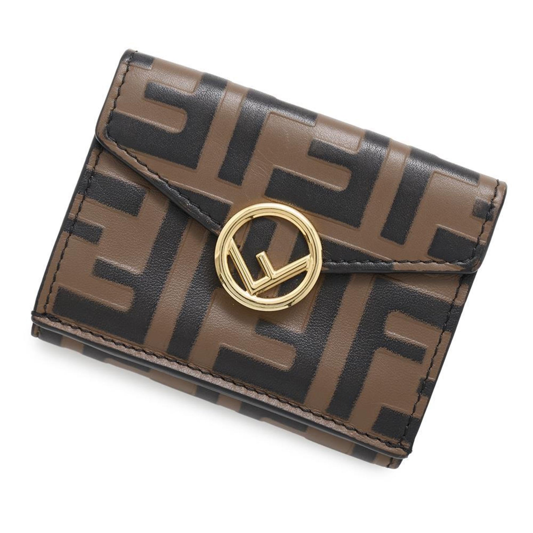 Fendi Tri-fold Wallet Zucca F is Micro Folding Compact Black