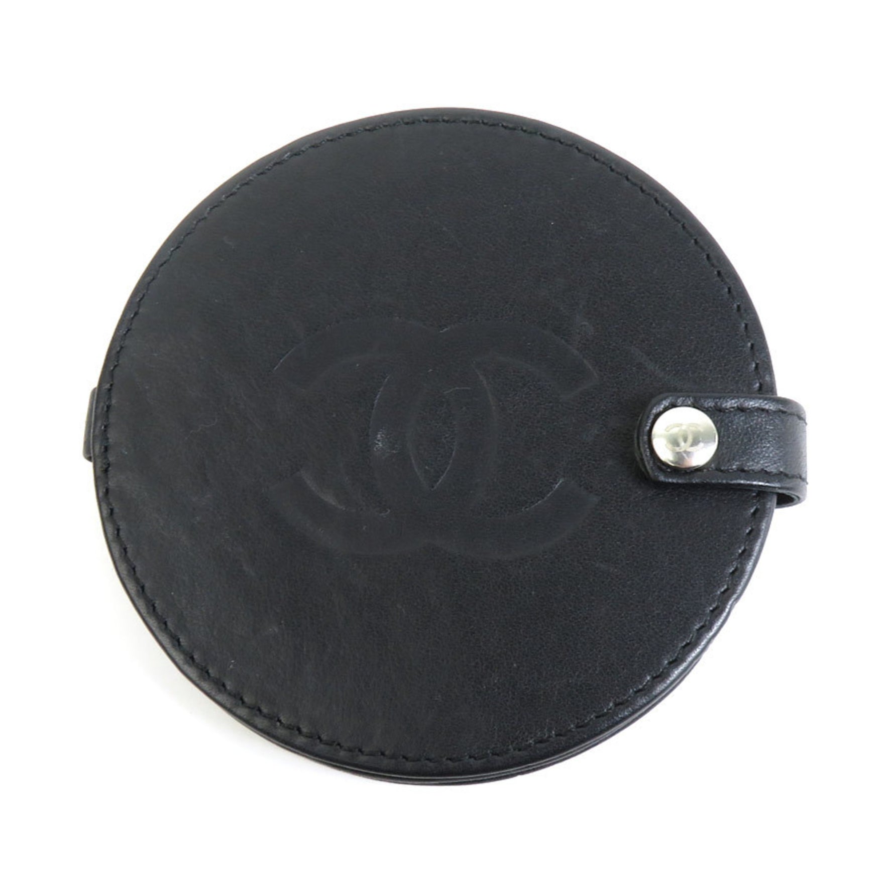 CHANEL Hand Mirror Compact Coco Mark Leather Black Women's