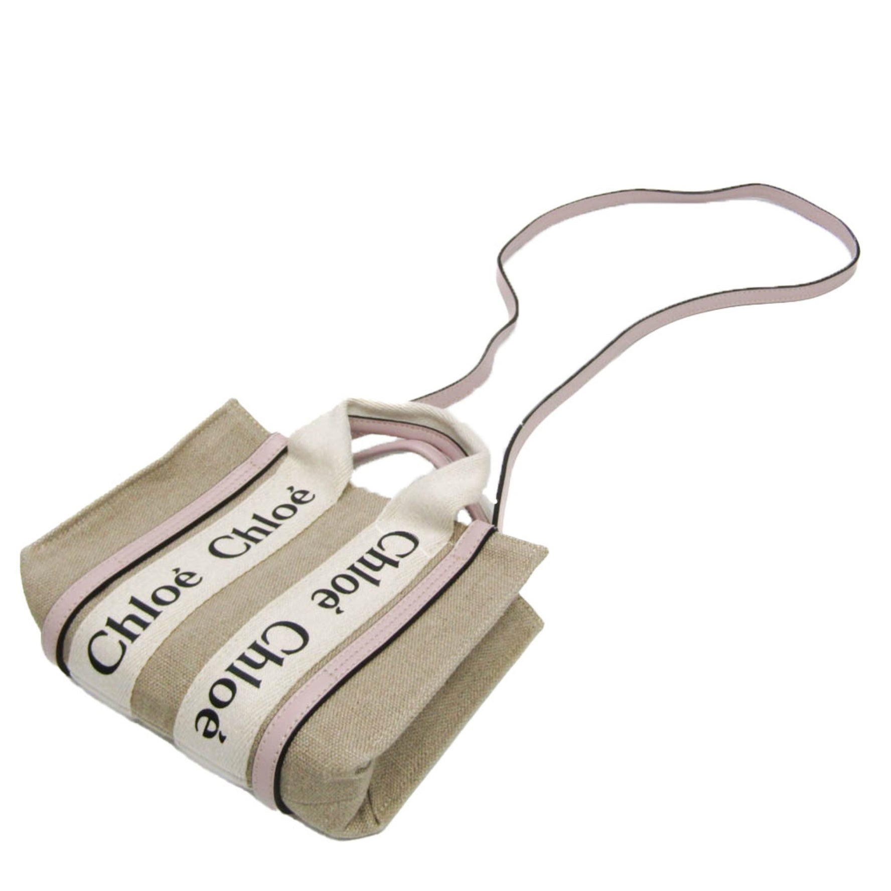 Chloé Woody Mini Canvas,Leather Shoulder Bag Light Beige