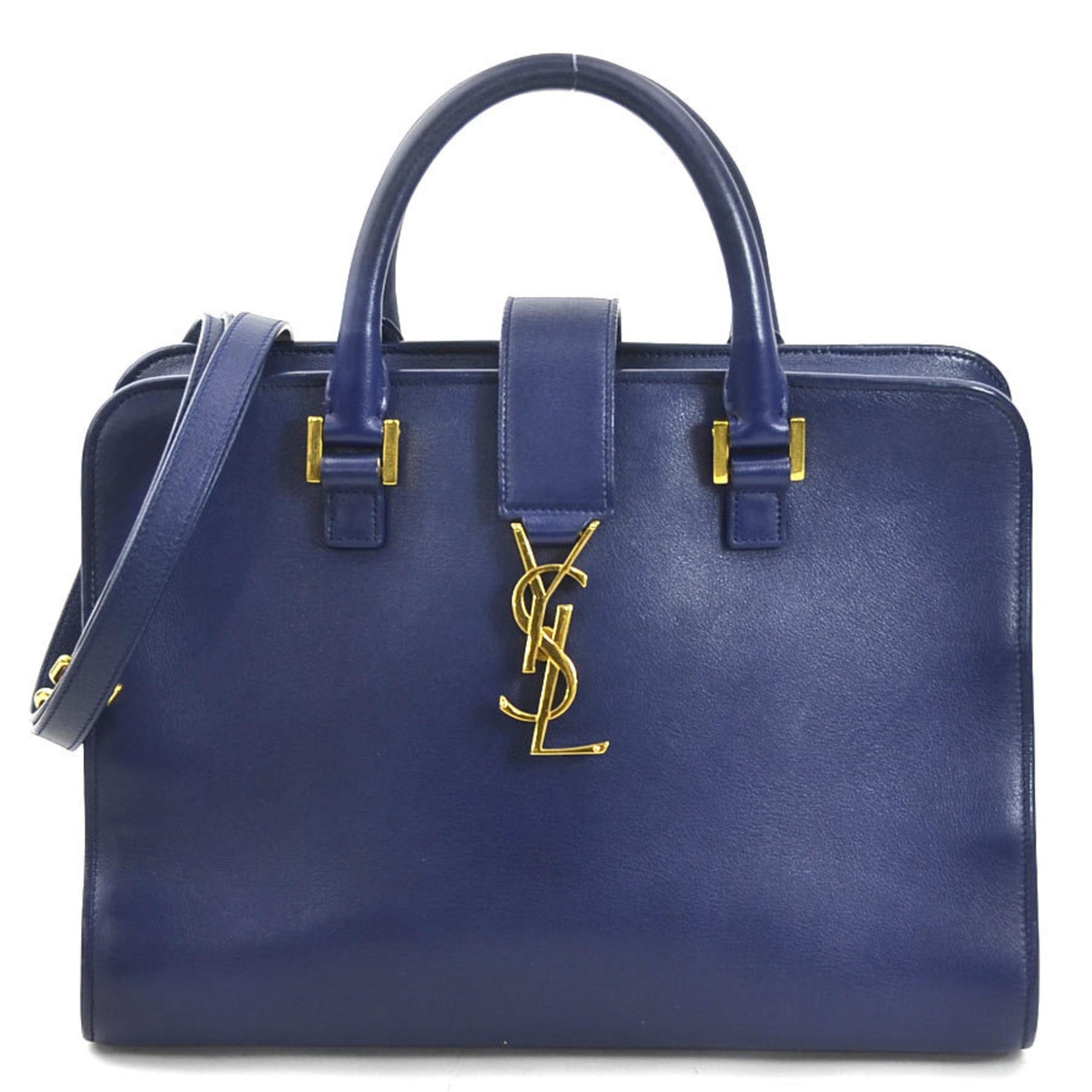 Saint Laurent SAINT LAURENT handbag shoulder bag cabas leather navy gold women's r10293a