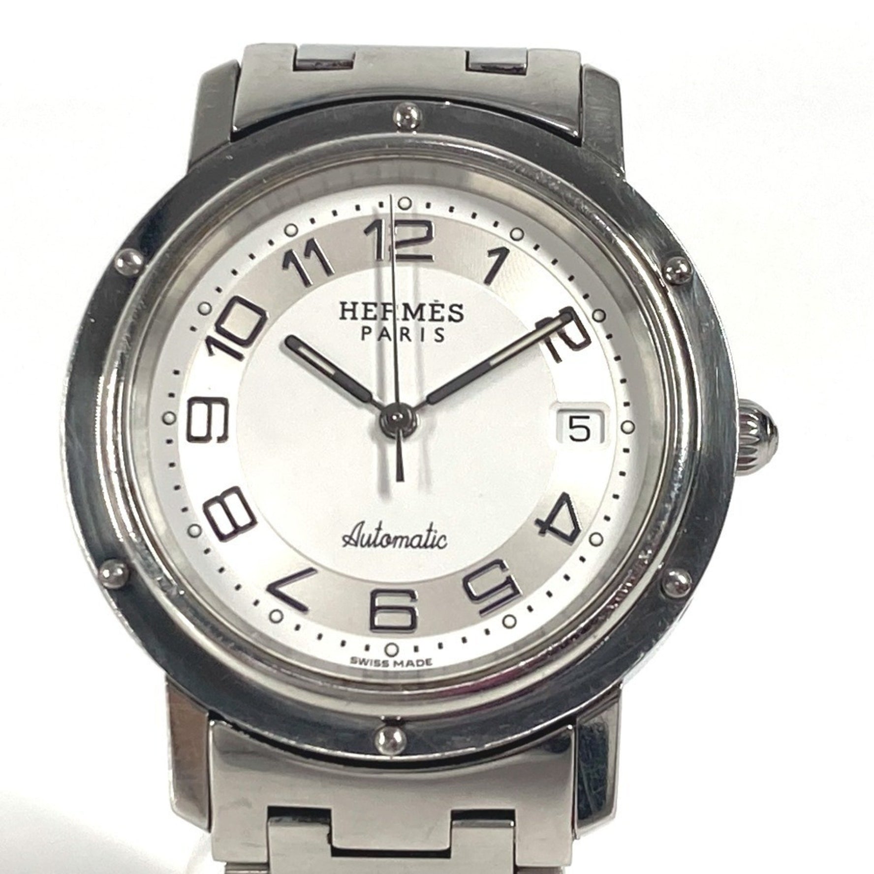 HERMES Clipper Date Watch Stainless Steel Silver