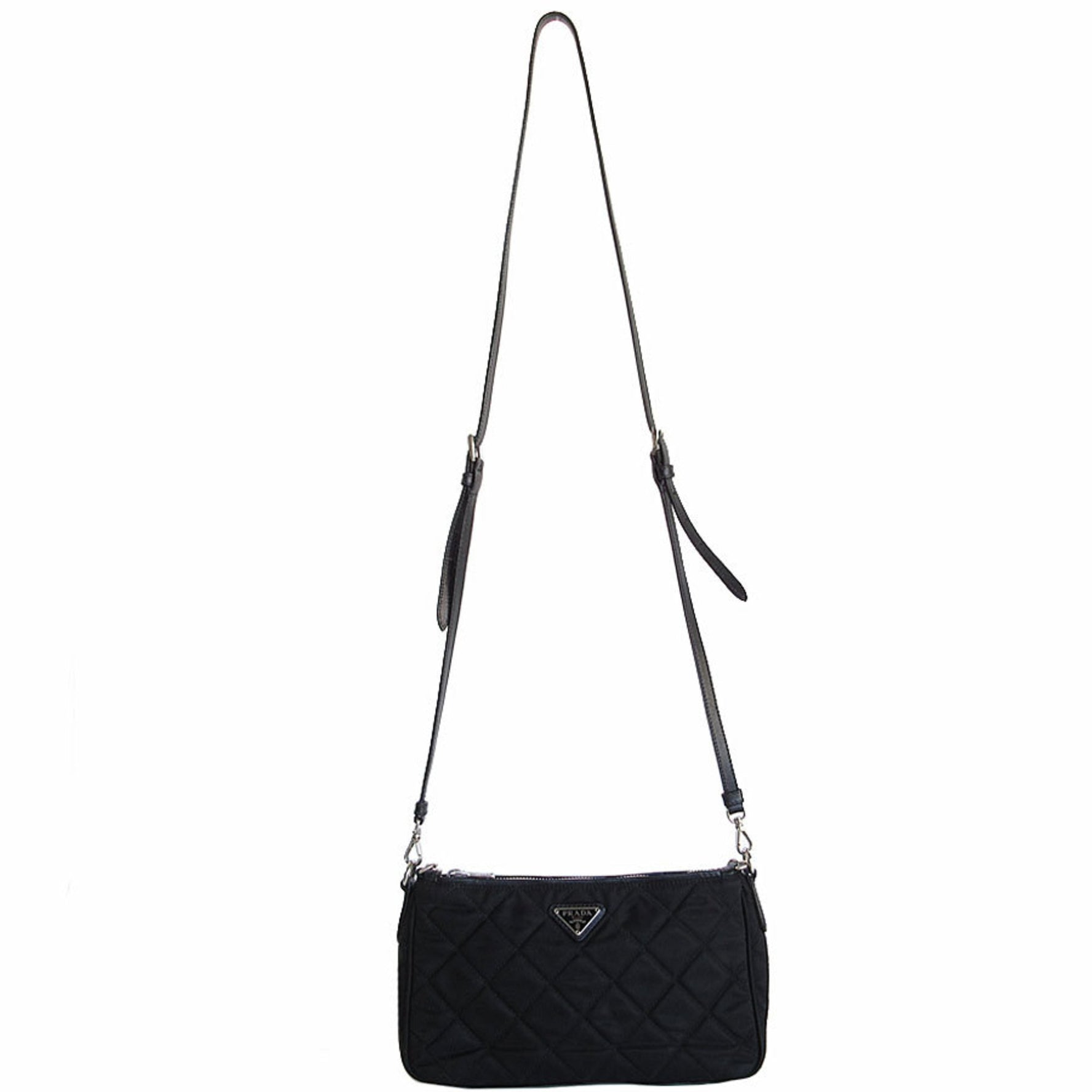 Prada handbag shoulder bag nylon leather silver