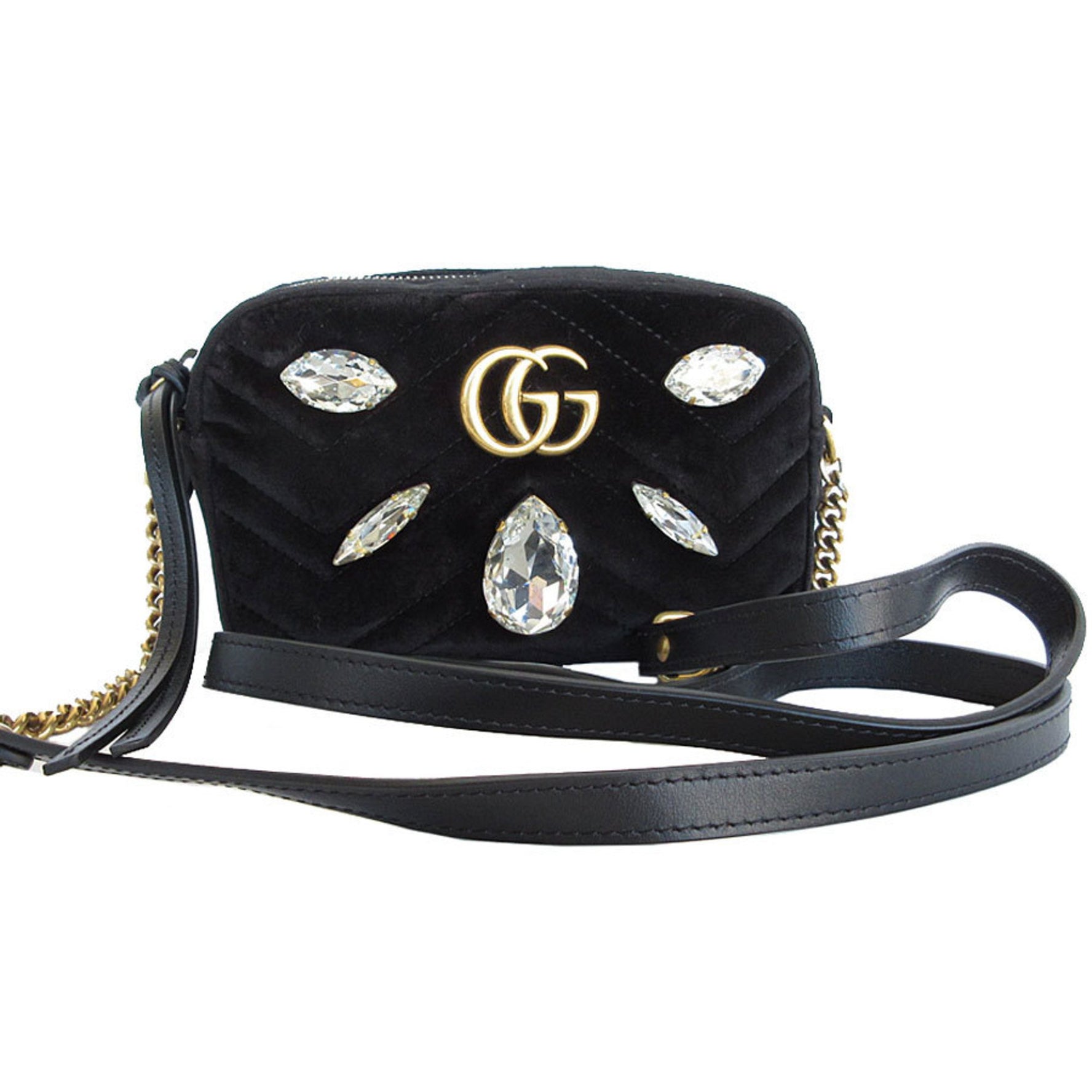 GUCCI Shoulder Bag GG Marmont Velvet Black Women's s0301a
