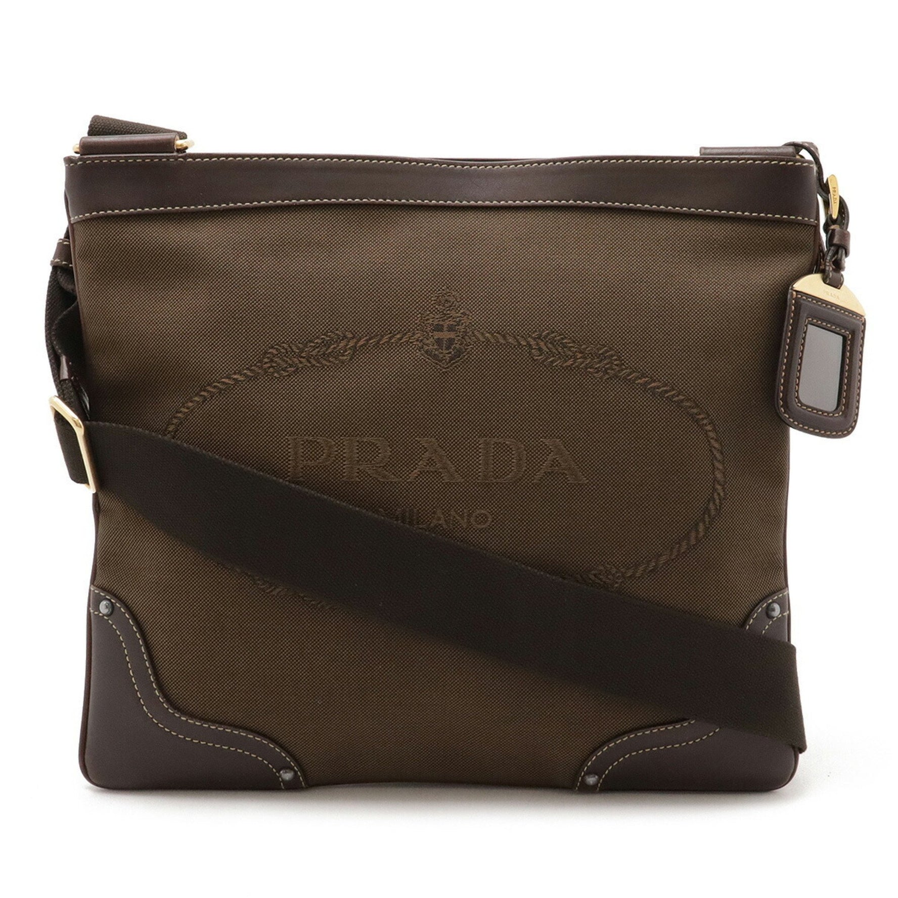 PRADA Prada Jacquard Shoulder Bag Canvas Leather BRUCIATO Brown BT0536
