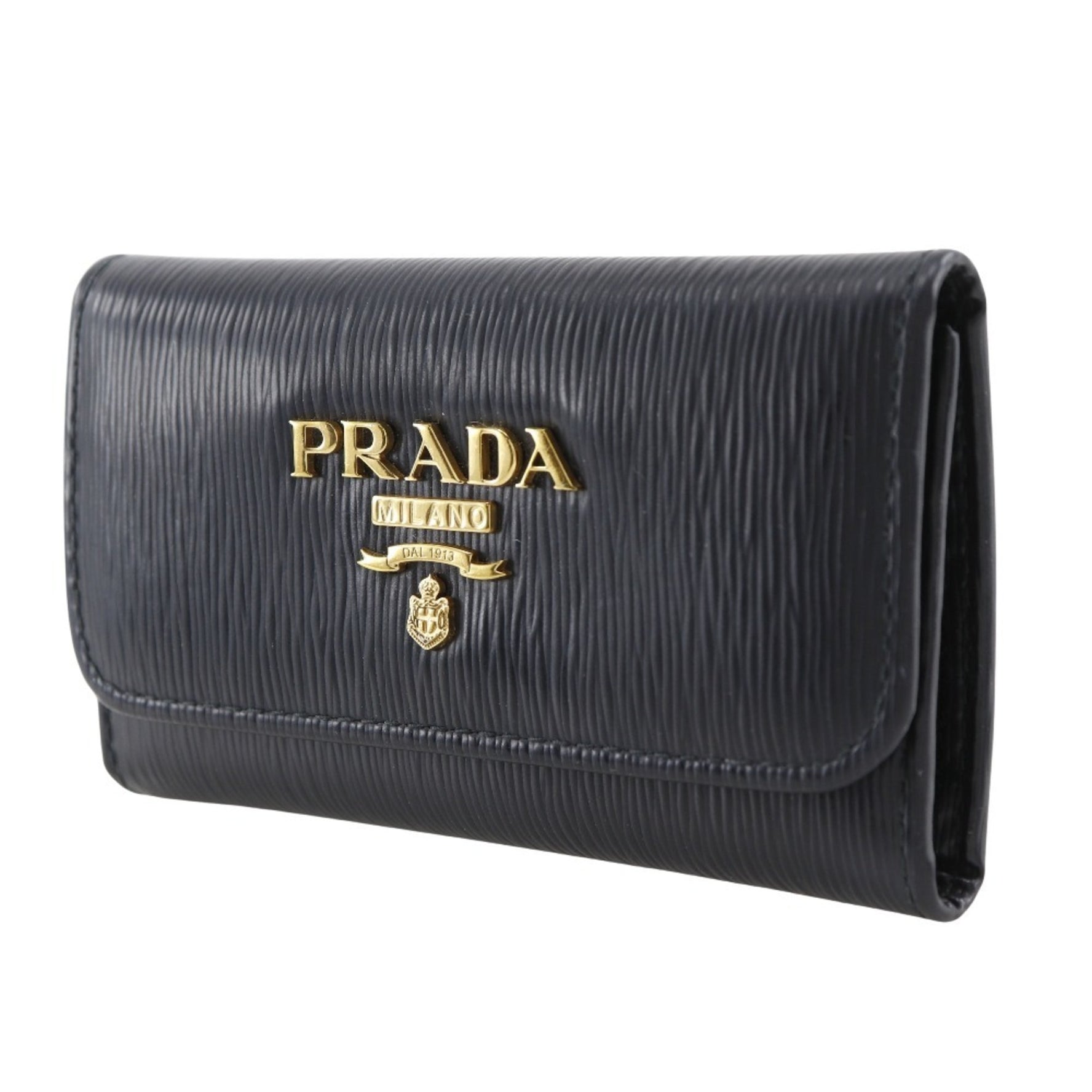 PRADA leather key case with metal hardware