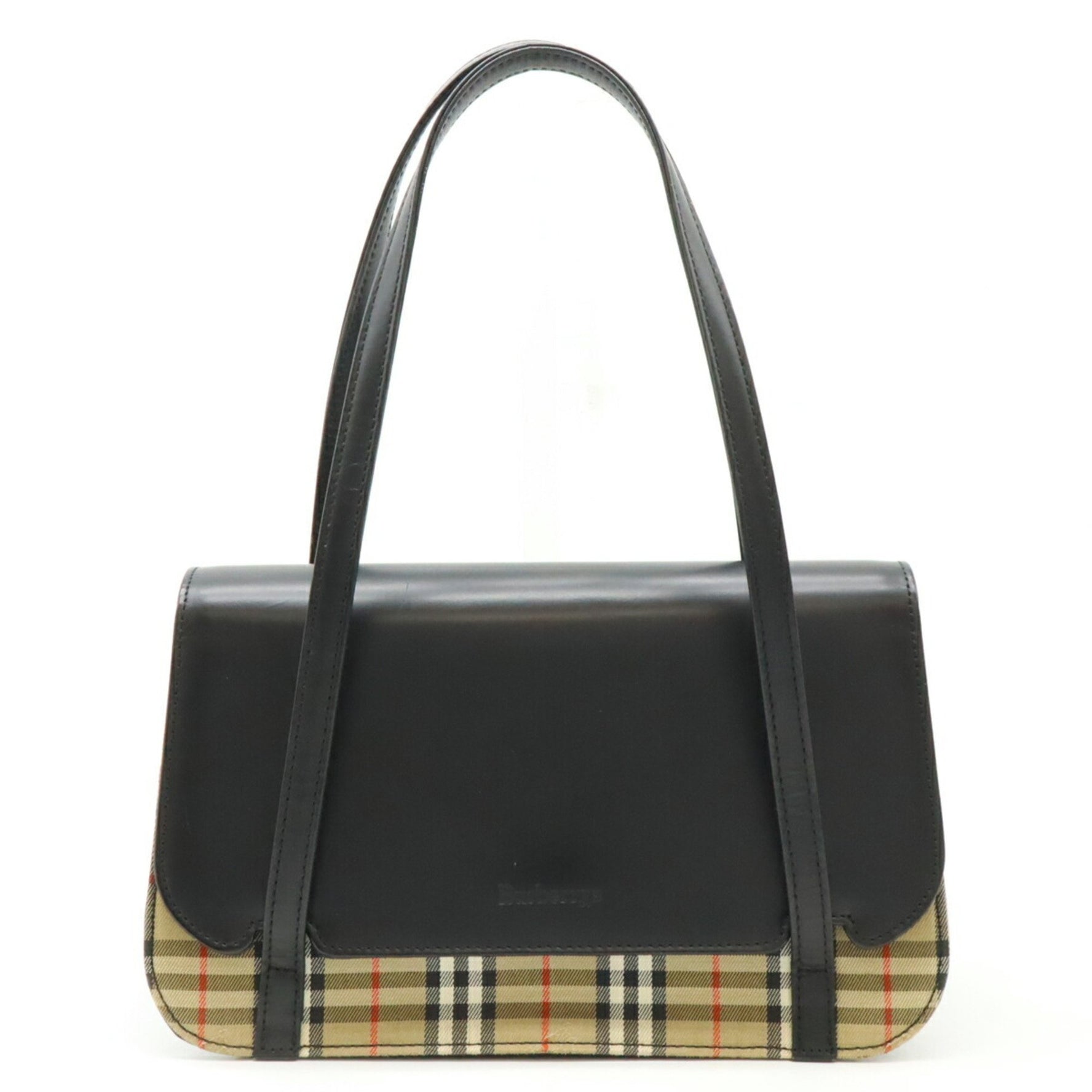 BURBERRY Nova Check Pattern Shadow Horse Handbag Canvas Leather Beige Black
