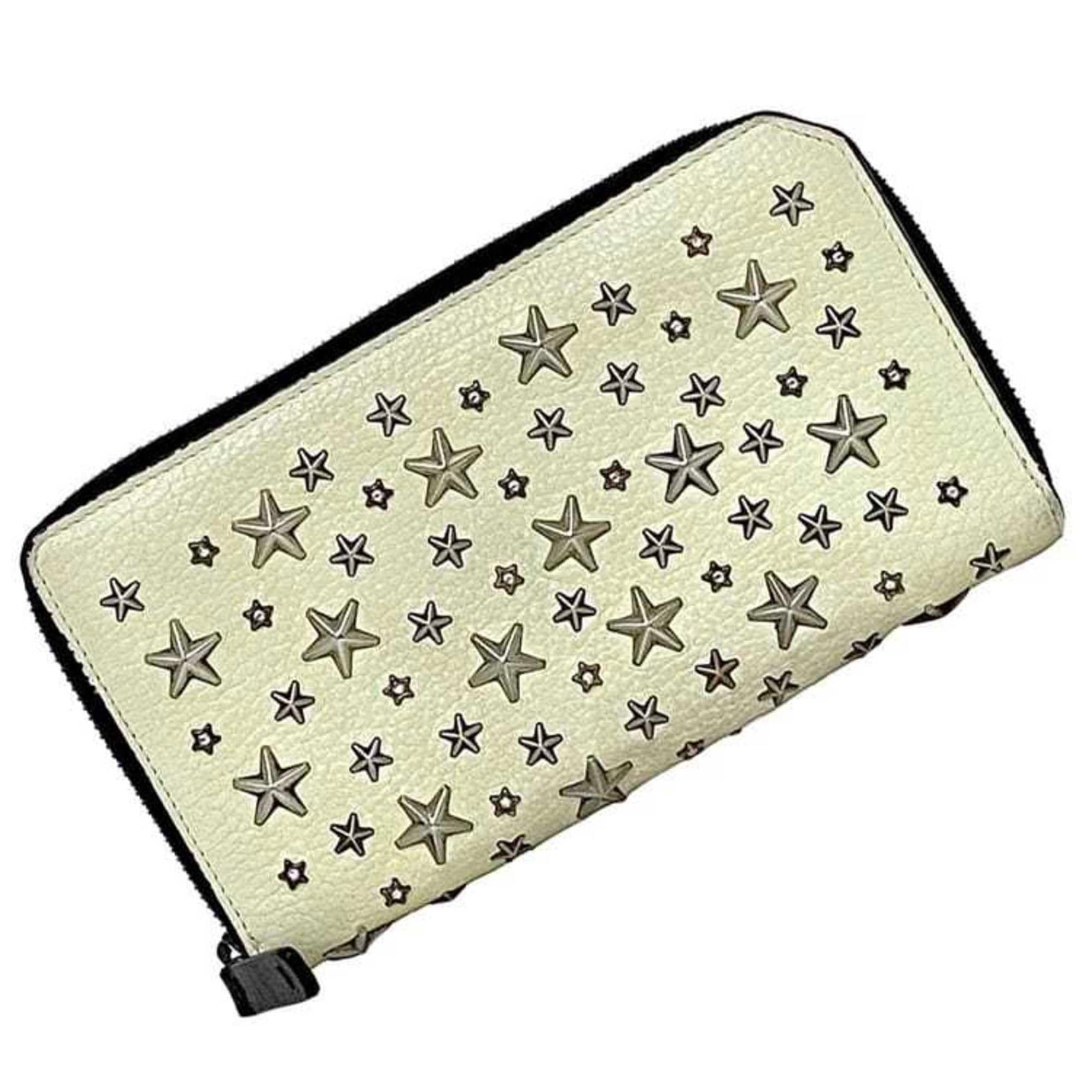 Jimmy Choo Round Long Wallet ec-22368 Cream Yellow Black Silver Leather Studs Stone JIMMY CHOO Star