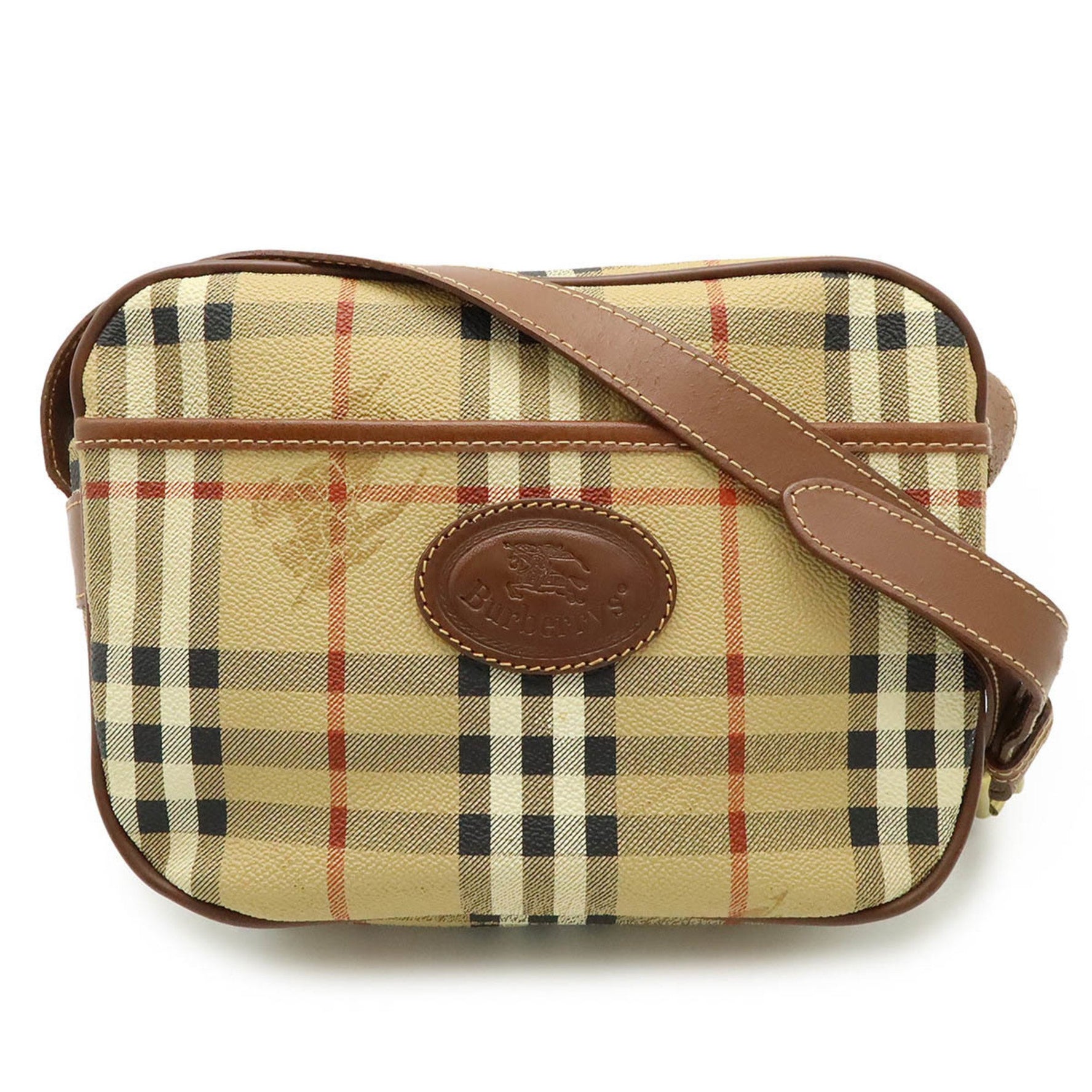 BURBERRY Burberry BURBERRYS Burberrys Shadow Horse Nova Check Pattern Shoulder Bag Pochette PVC Leather Beige Brown