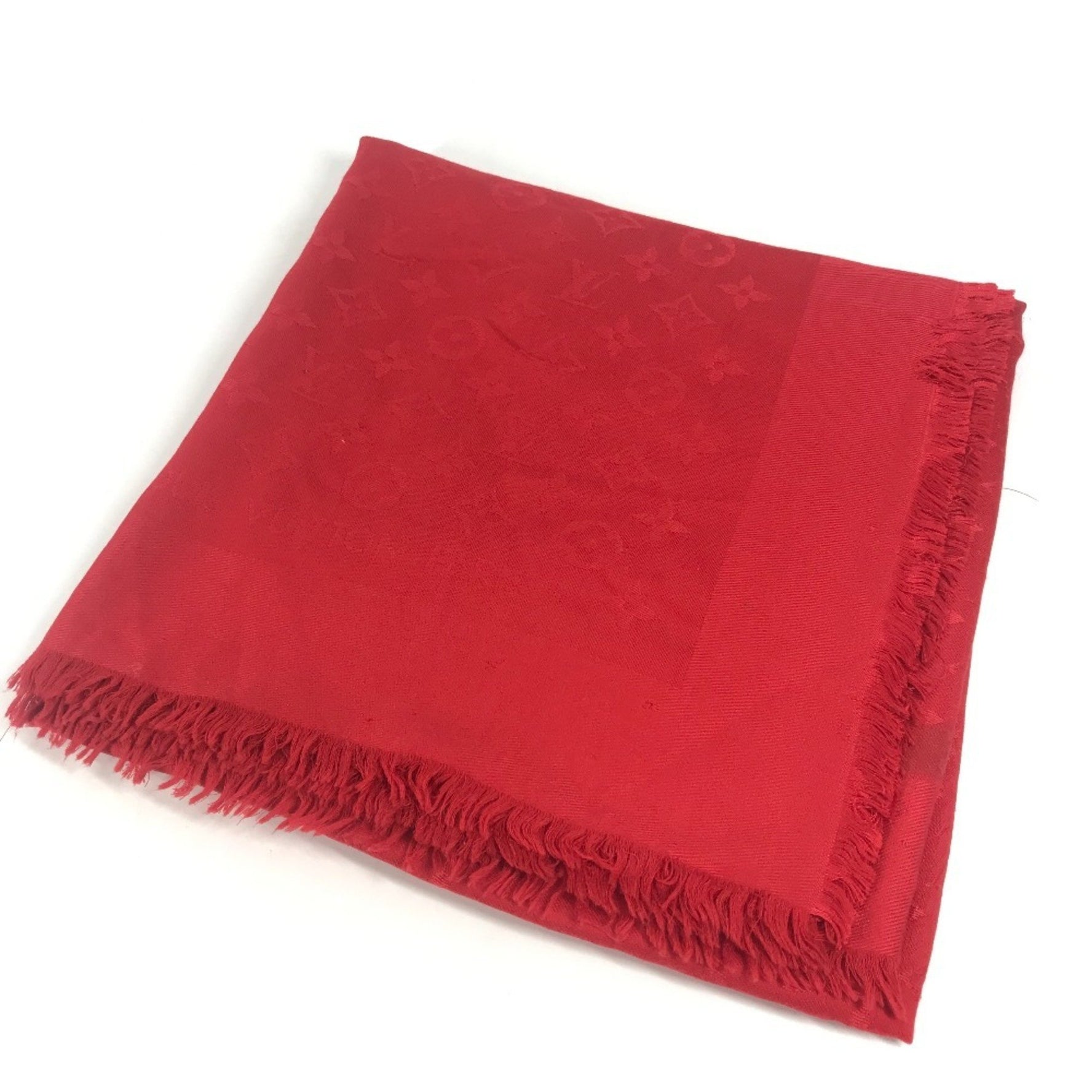 Louis Vuitton Monogram Large Fashion Accessory Stole Shawl Silk Wool Men Women Red
