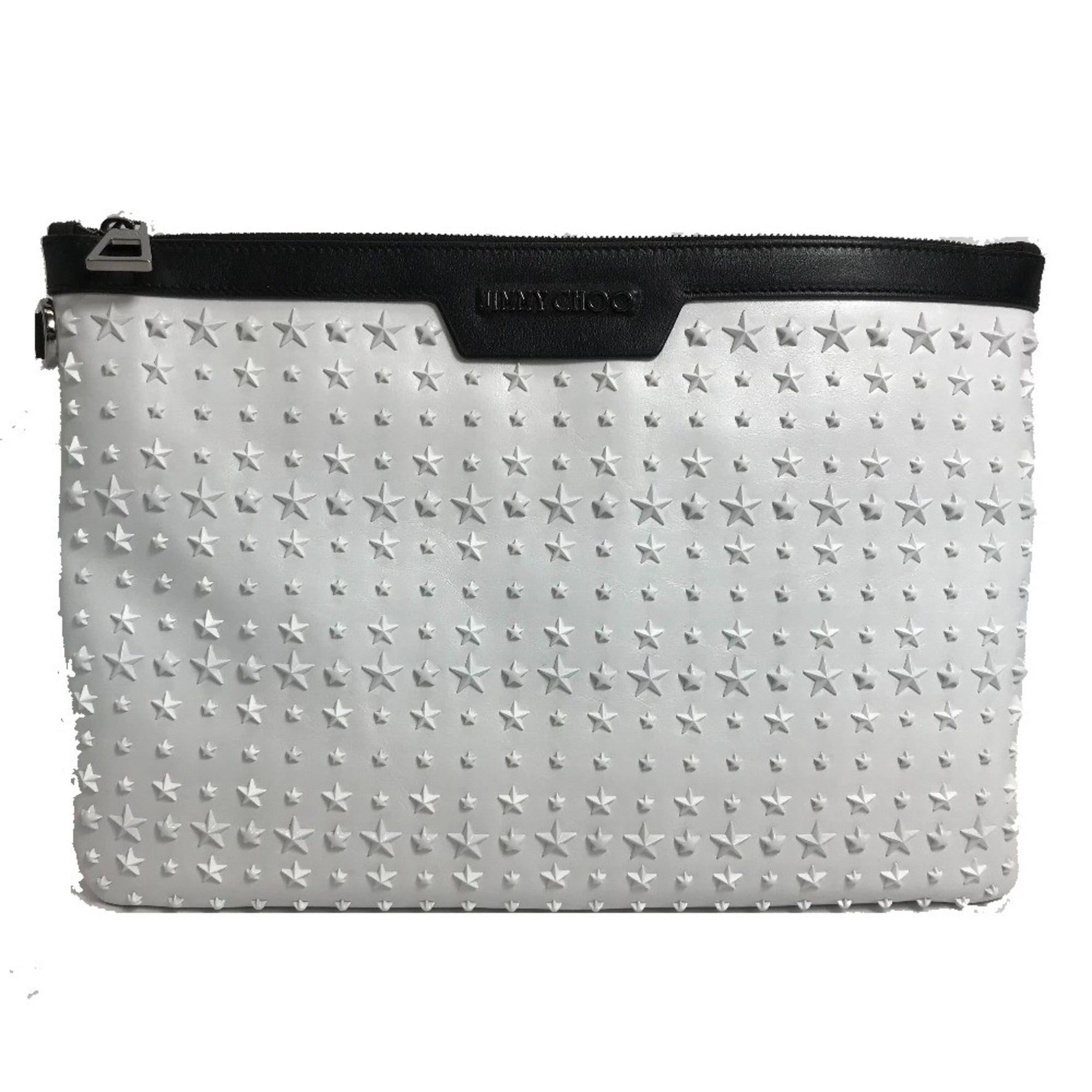 Jimmy Choo Star Studs DEREK Second Bag Clutch Leather White x Black