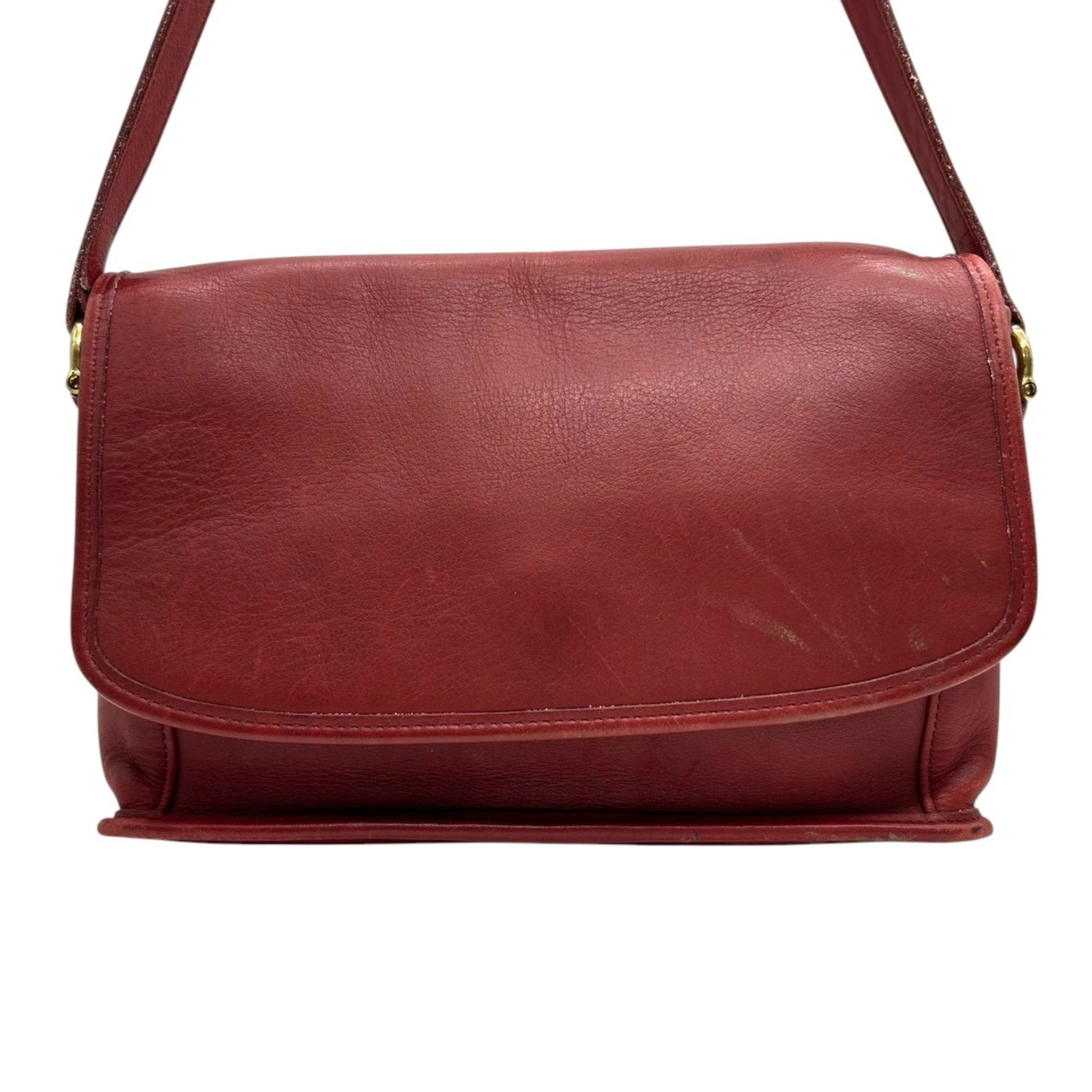 Coach shoulder bag, crossbody, flap, glove-tanned leather, red, vintage