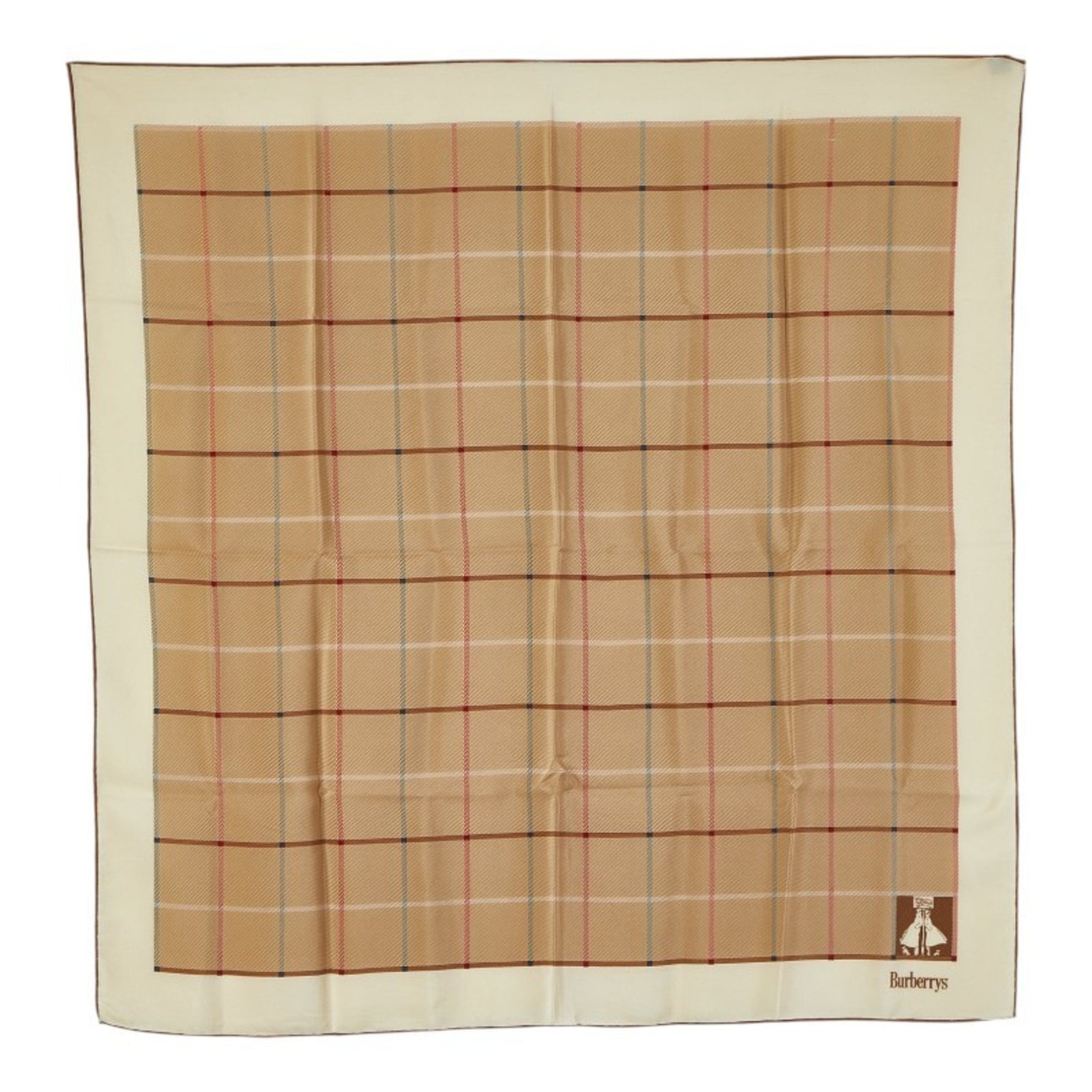 Burberry Check Scarf, Silk, Brown, Beige, Multicolor