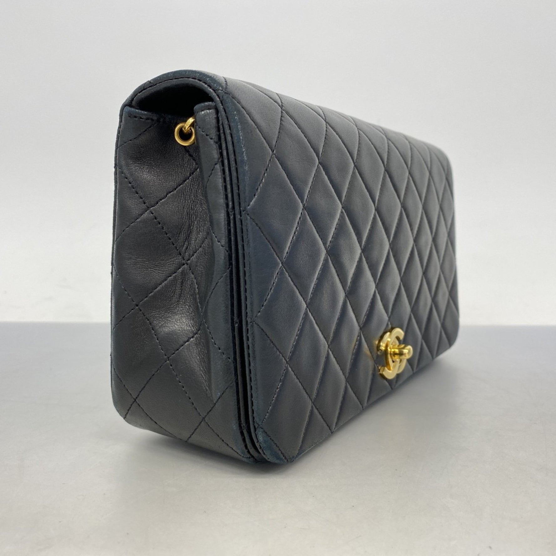 Chanel Matelasse Shoulder Bag with Chain Bag, Lambskin, Black, Women's
