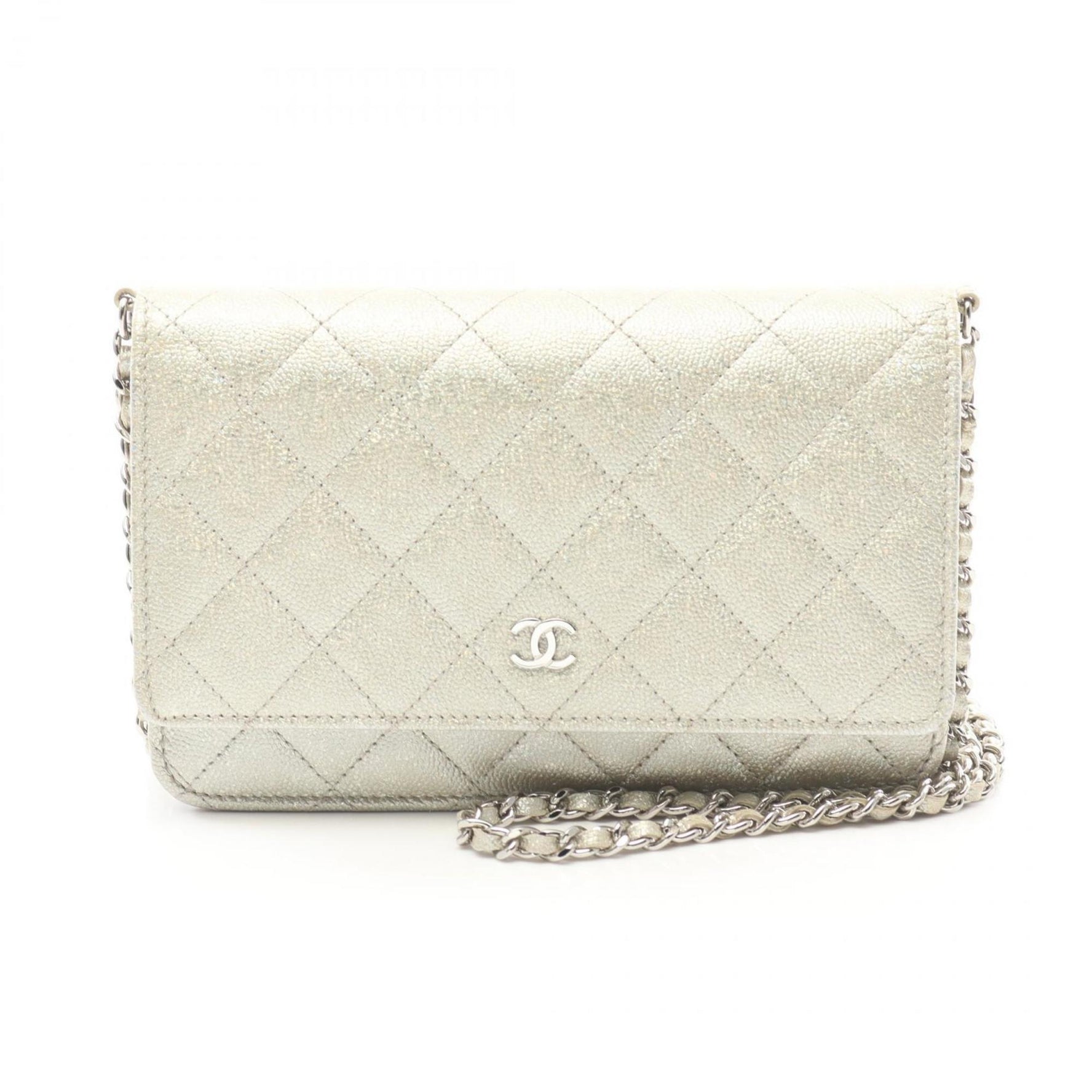 CHANEL Matelasse Shoulder Bag Leather Grained Calfskin Women's Gold