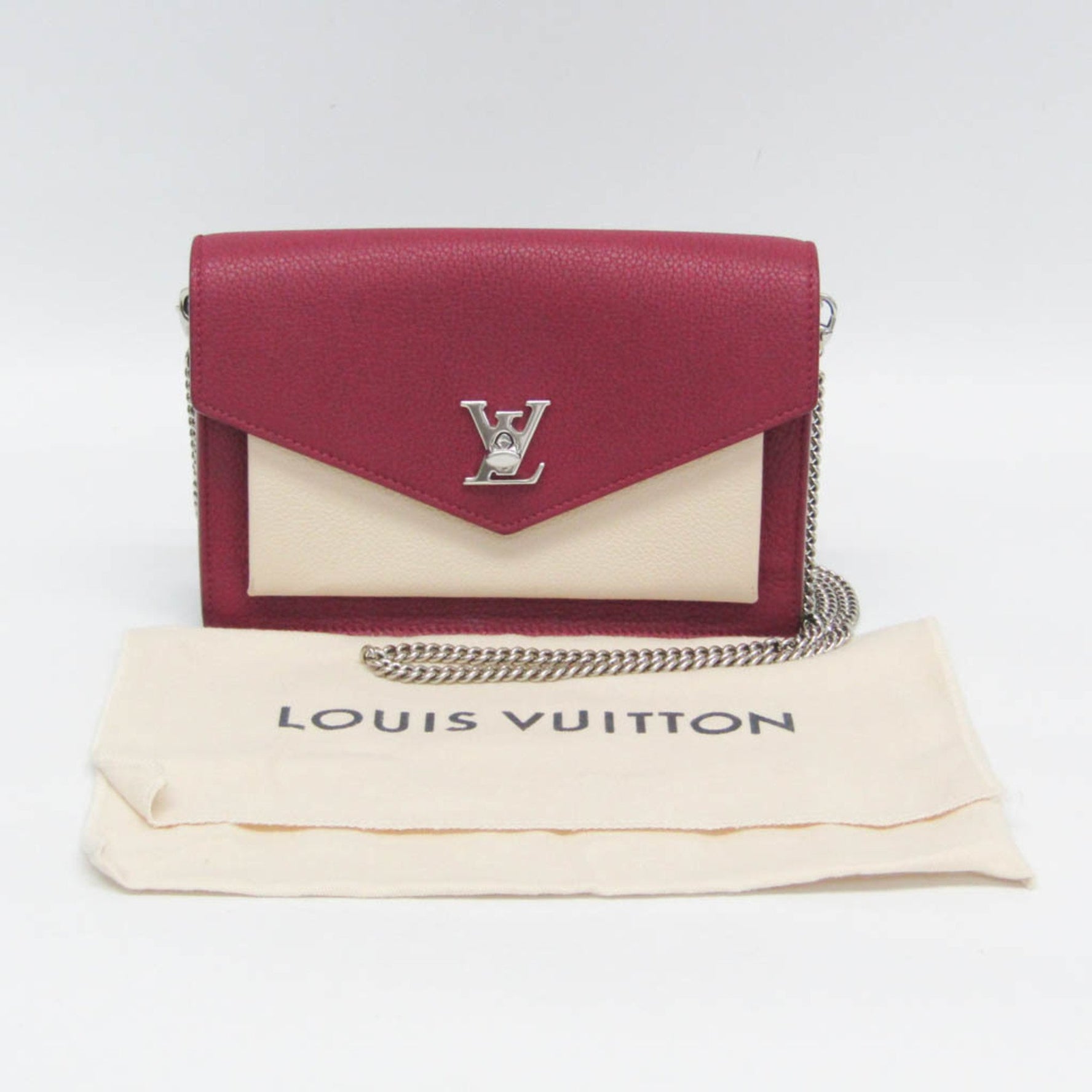 Louis Vuitton Pochette Lock Me Chain M63470 Women's Shoulder Bag Light Beige,Wine