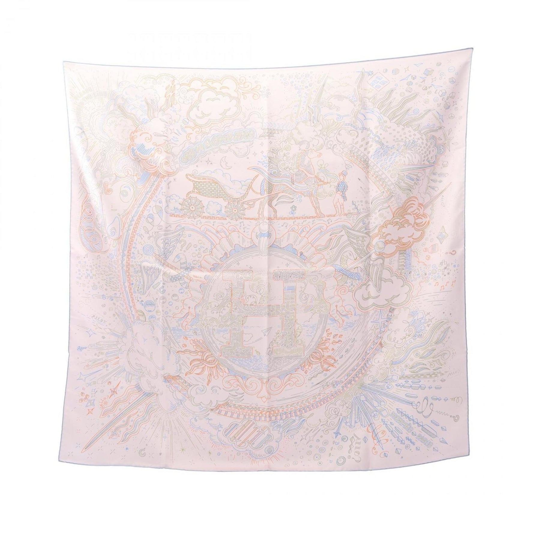 Hermes Hermès Carré 90 "PLEASE HOLD THE LINE" Scarf, Silk, Pink, Multicolor