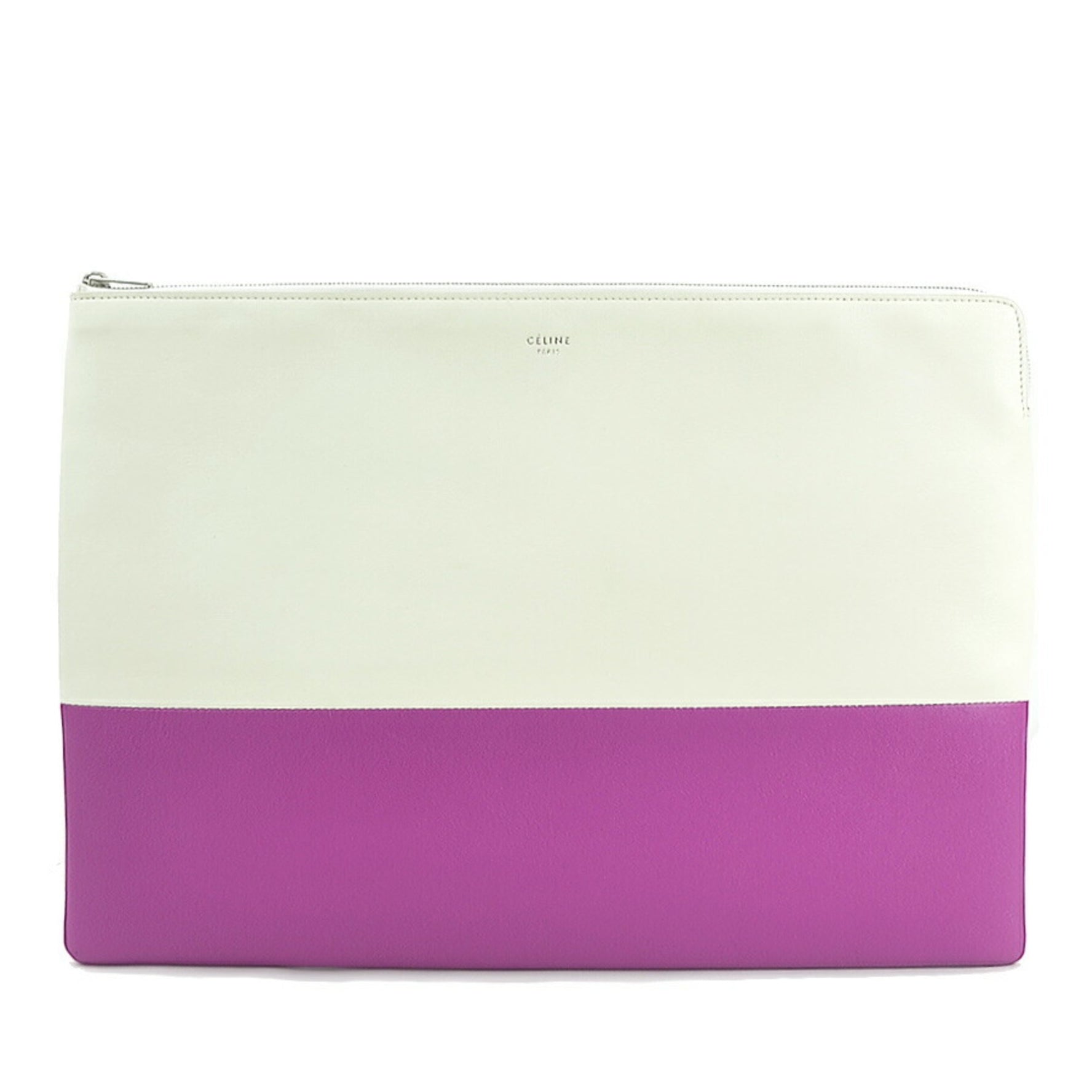 CELINE Clutch bag Bicolor Leather Off-white Purple Silver