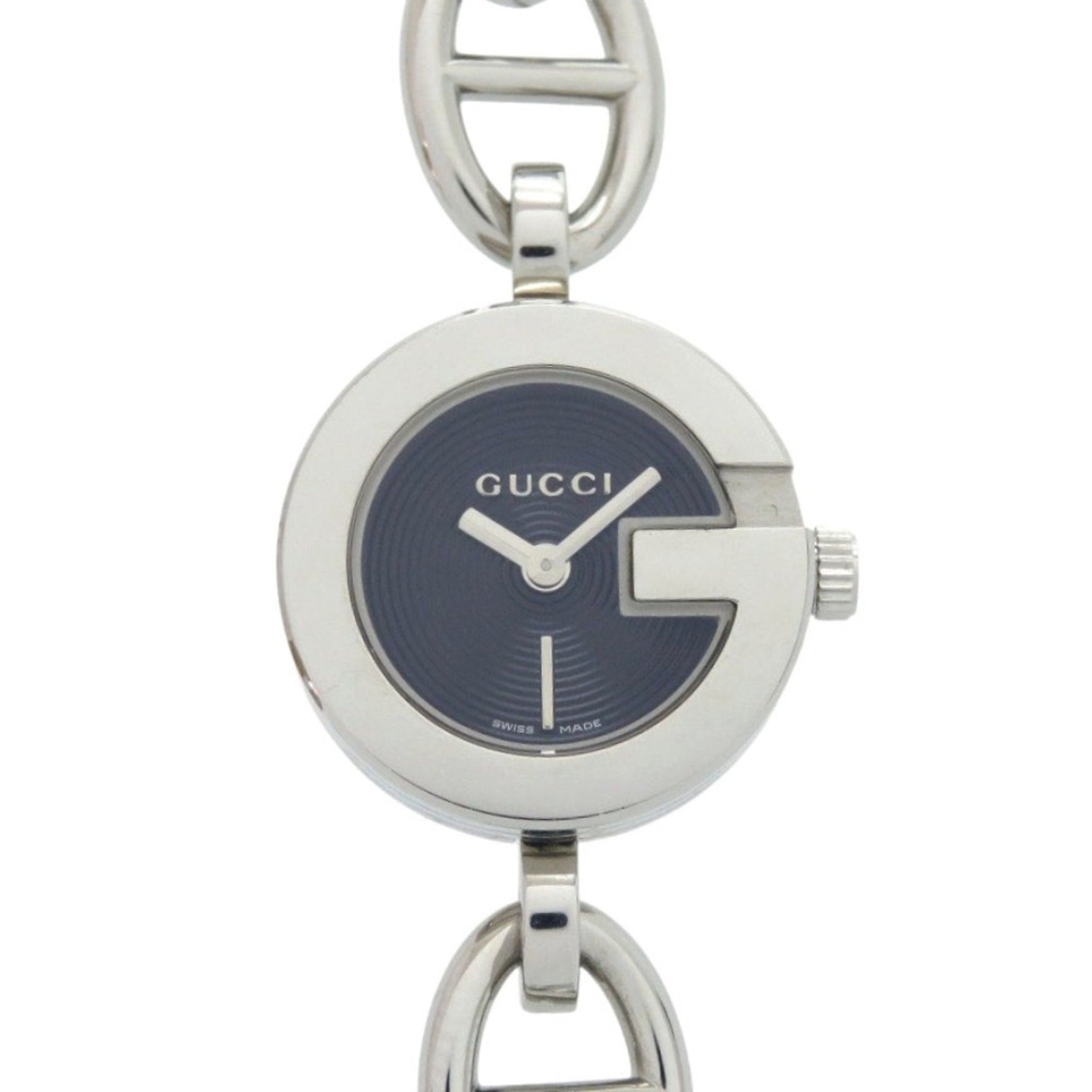 Gucci Chain Bracelet Charm 107 Stainless Steel Black Silver Dial Quartz Watch 1509