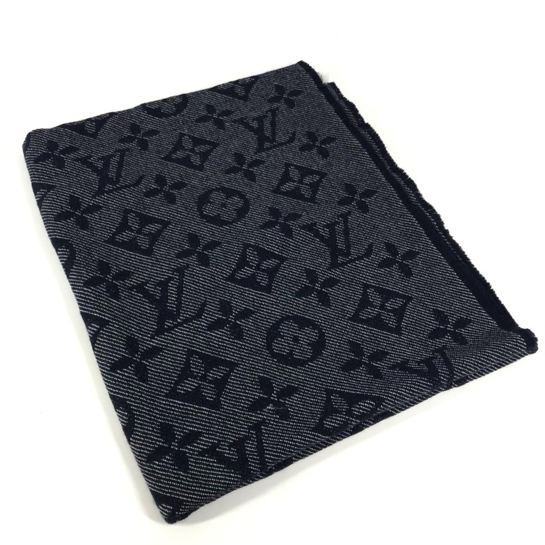 LOUIS VUITTON M73456 Monogram Echarpe Cozy Fringe Stole/Scarf, Men's Wool, Marine Navy