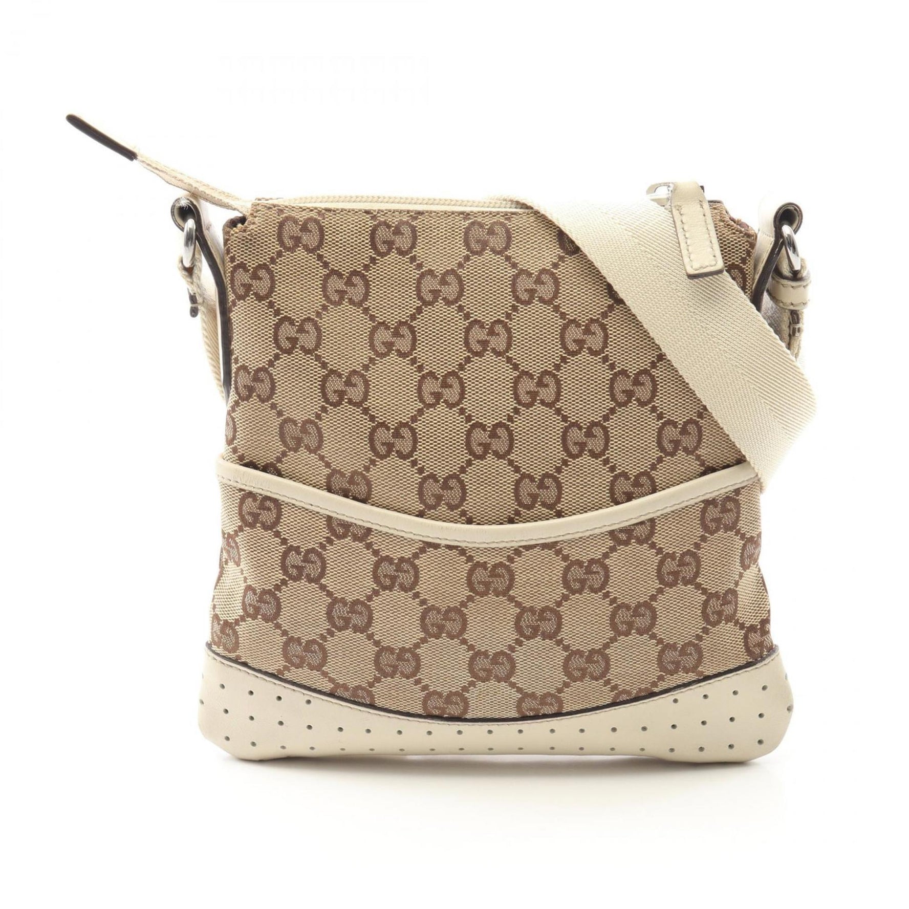 Gucci GG Canvas Shoulder Bag, and Leather, Beige White