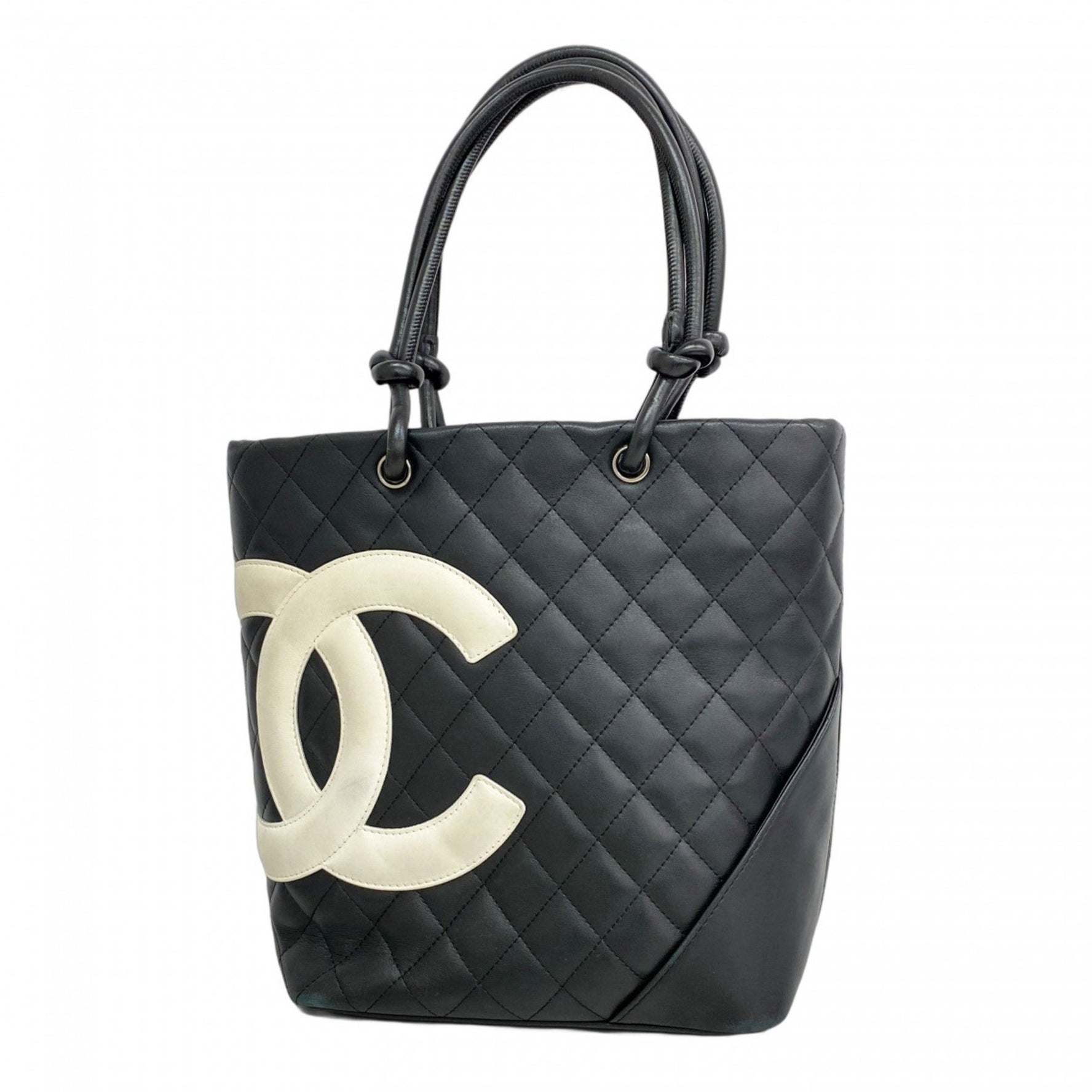 Chanel Cambon Tote Bag, Lambskin, Black and White