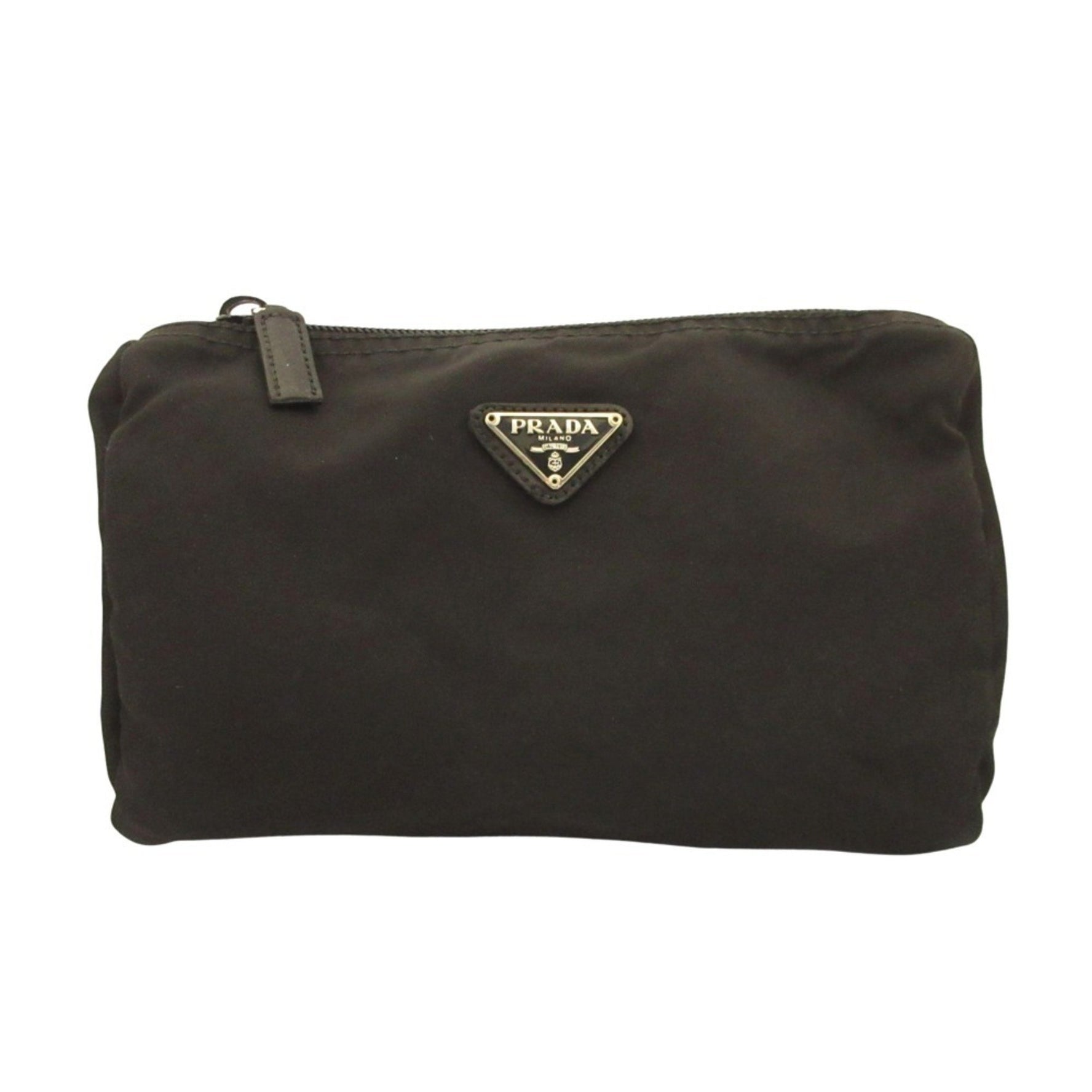 PRADA Triangle Logo Nylon Pouch Mini Bag Cosmetic with Triangular Plate